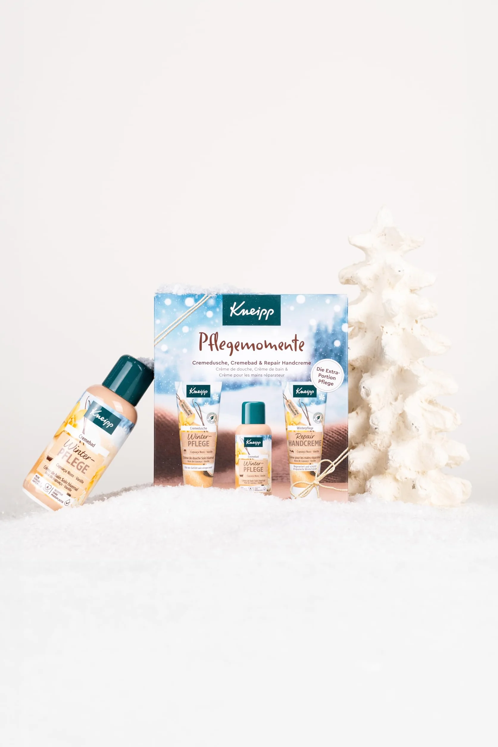 Kneipp Zestaw upominkowy z pielęgnacją chwil pielęgnacyjnych – podaruj chwile dobrego samopoczucia z pielęgnacją zimową, bestsellery: kremowy prysznic, krem do kąpieli w kremie i krem do rąk bez