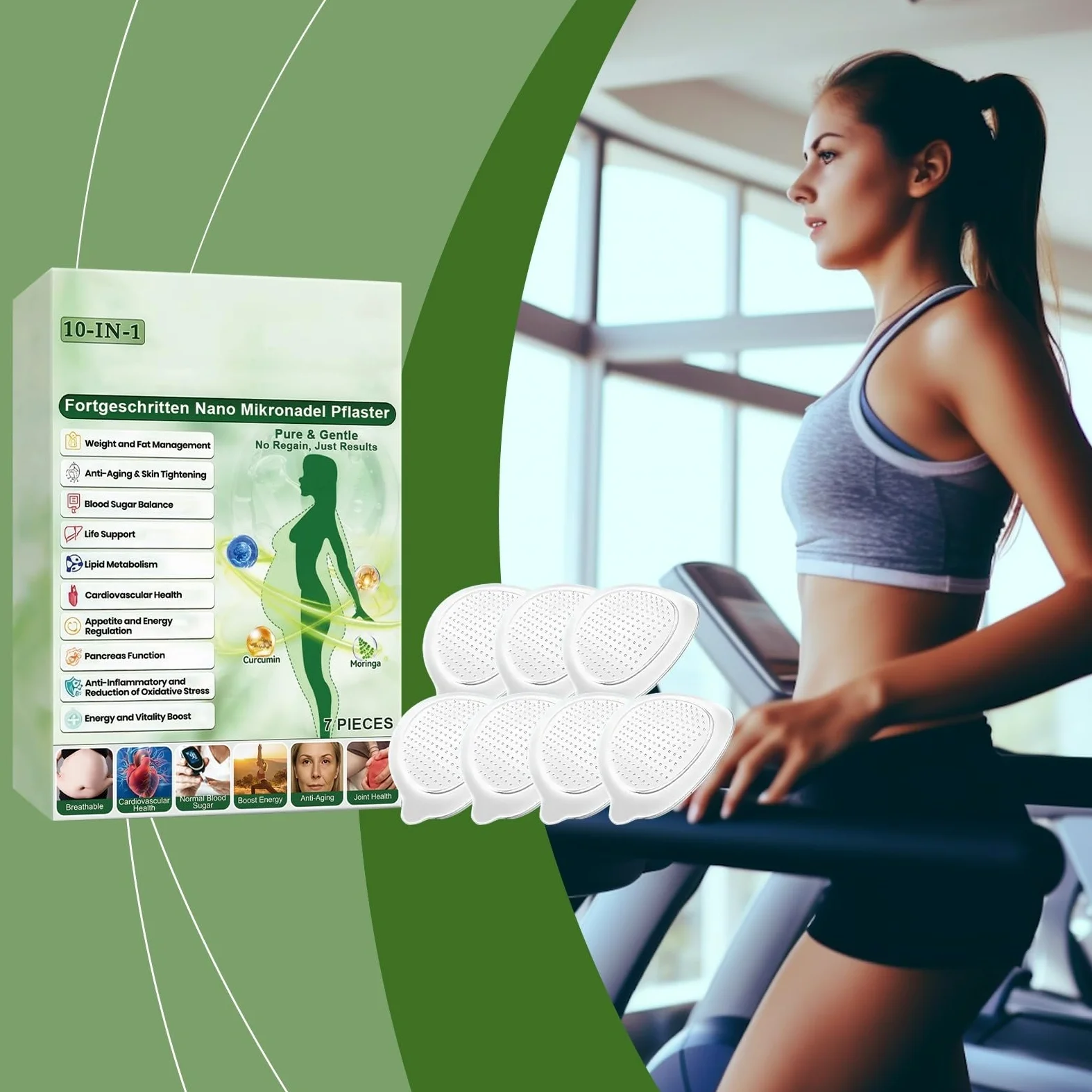 Plaster Moringa x Berberine 10 w 1, plastry odchudzające Nano Microneedle na kaszs Typy ciała Codzienne użytkowanie Zaawansowane naturalne składniki, skóra ujędrniająca, łatwa aplikacja
