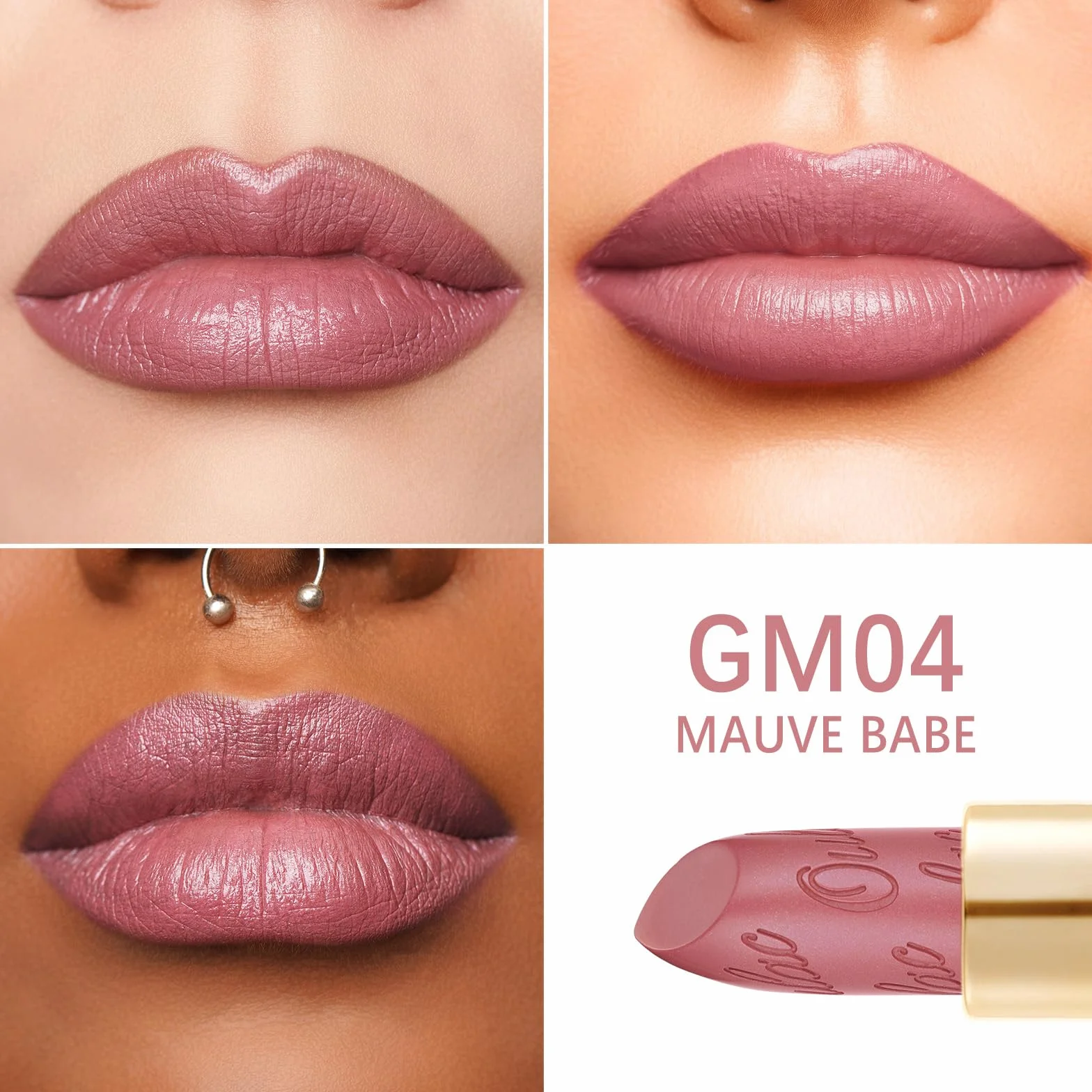 OULAC Pomadka do ust metaliczna różowa długotrwała brokat 4,3 g Mauve Babe GM04