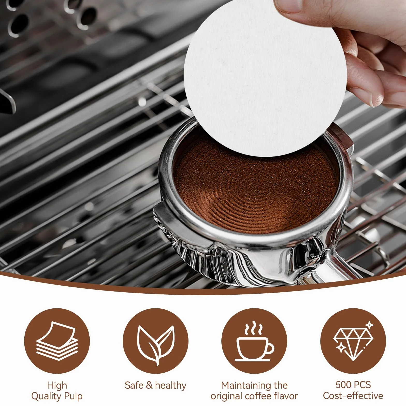 500 sztuk filtrów laboratoryjnych papierowych do kawy i espresso, 58 mm, białe