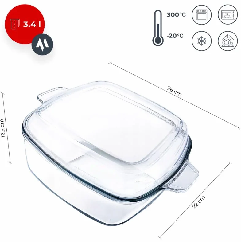 OMAGO Naczynie żaroodporne szklane 3,4L do zapiekania lasagne