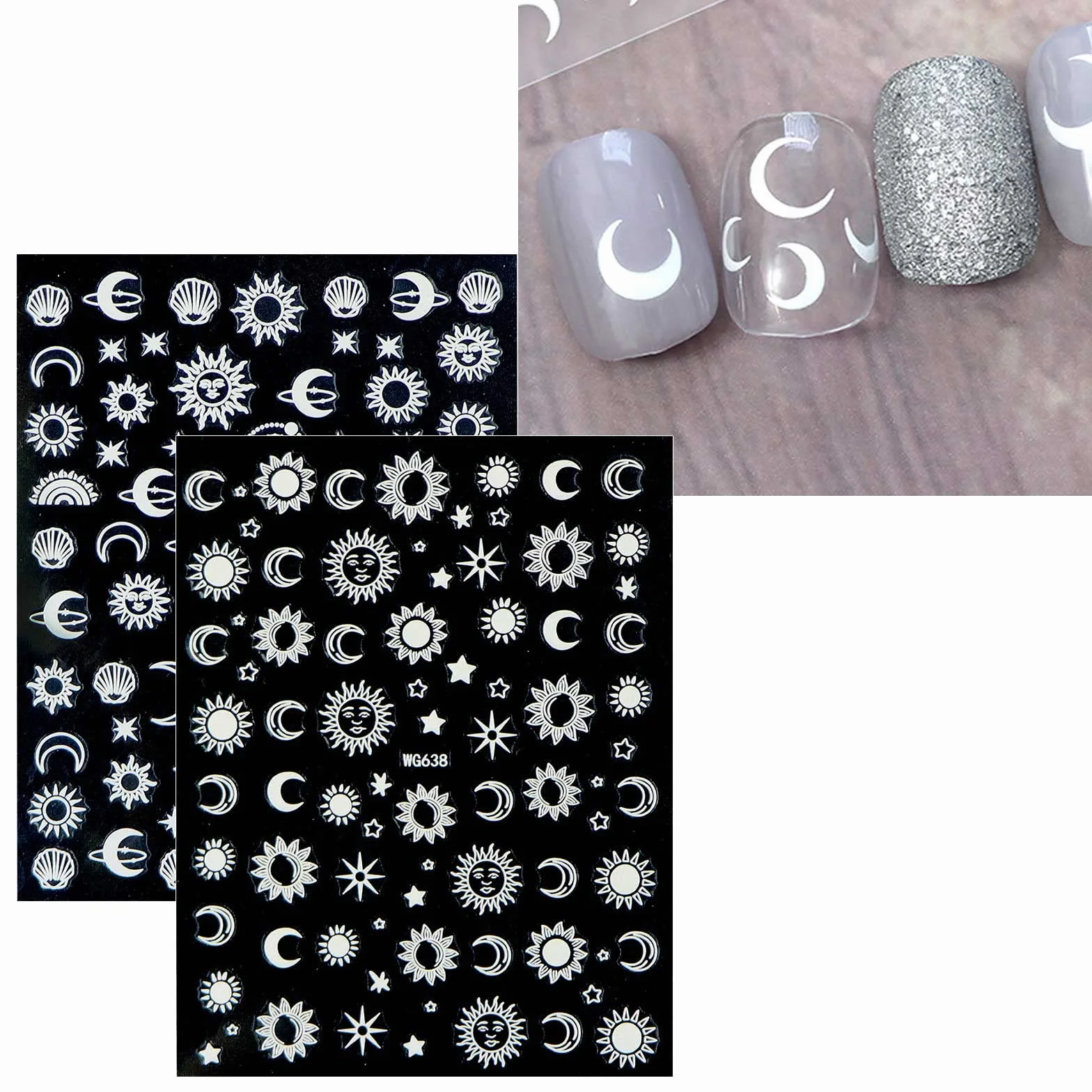 JMEOWIO Księżyc Gwiazda Słońce Nail Art Sticker 10 arkuszy naklejki na paznokcie samoprzylepne dekoracje do paznokci