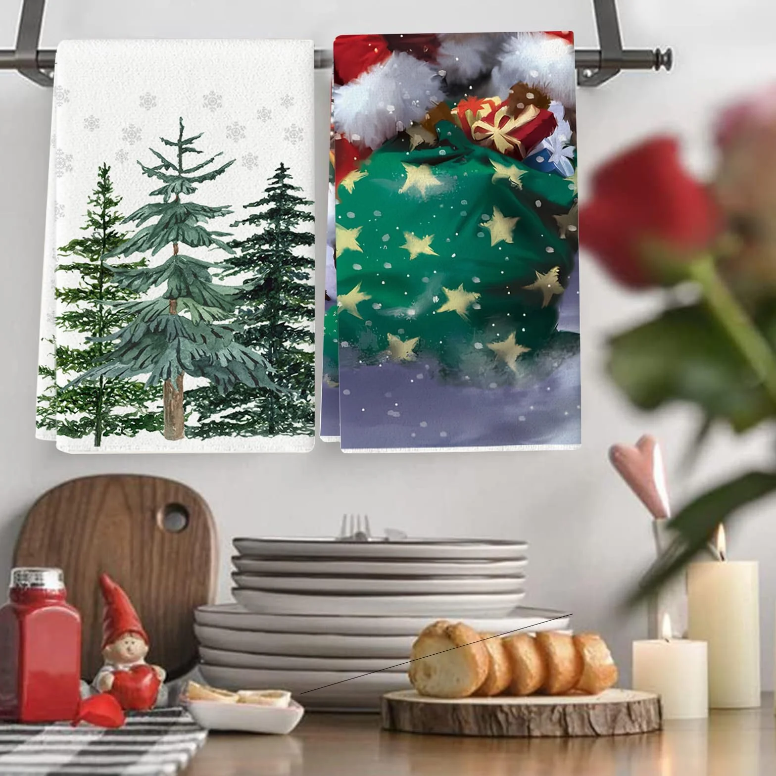 2 sztuki ścierek do naczyń z motywem choinek, modne dekoracyjne ściereczki kuchenne, ściereczki kuchenne z motywem choinek, wymiary 40 x 60 cm, do kuchni i łazienki, suszarka na świąteczne