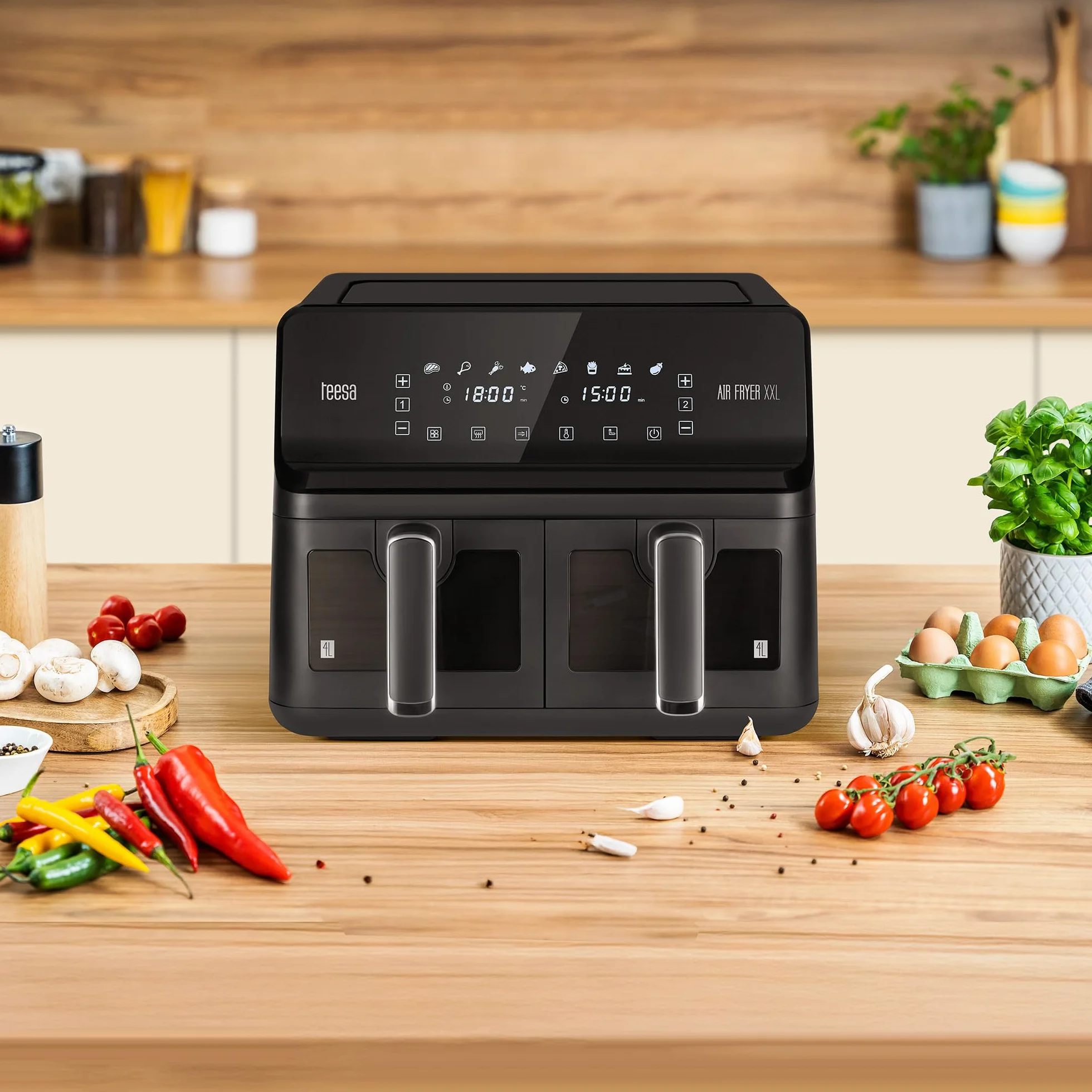Teesa Frytkownica Beztłuszczowa XXL 2700W Dwukomorowa 2x4L AIR FRYER DUAL POT Wyświetlacz LCD 7 Programów