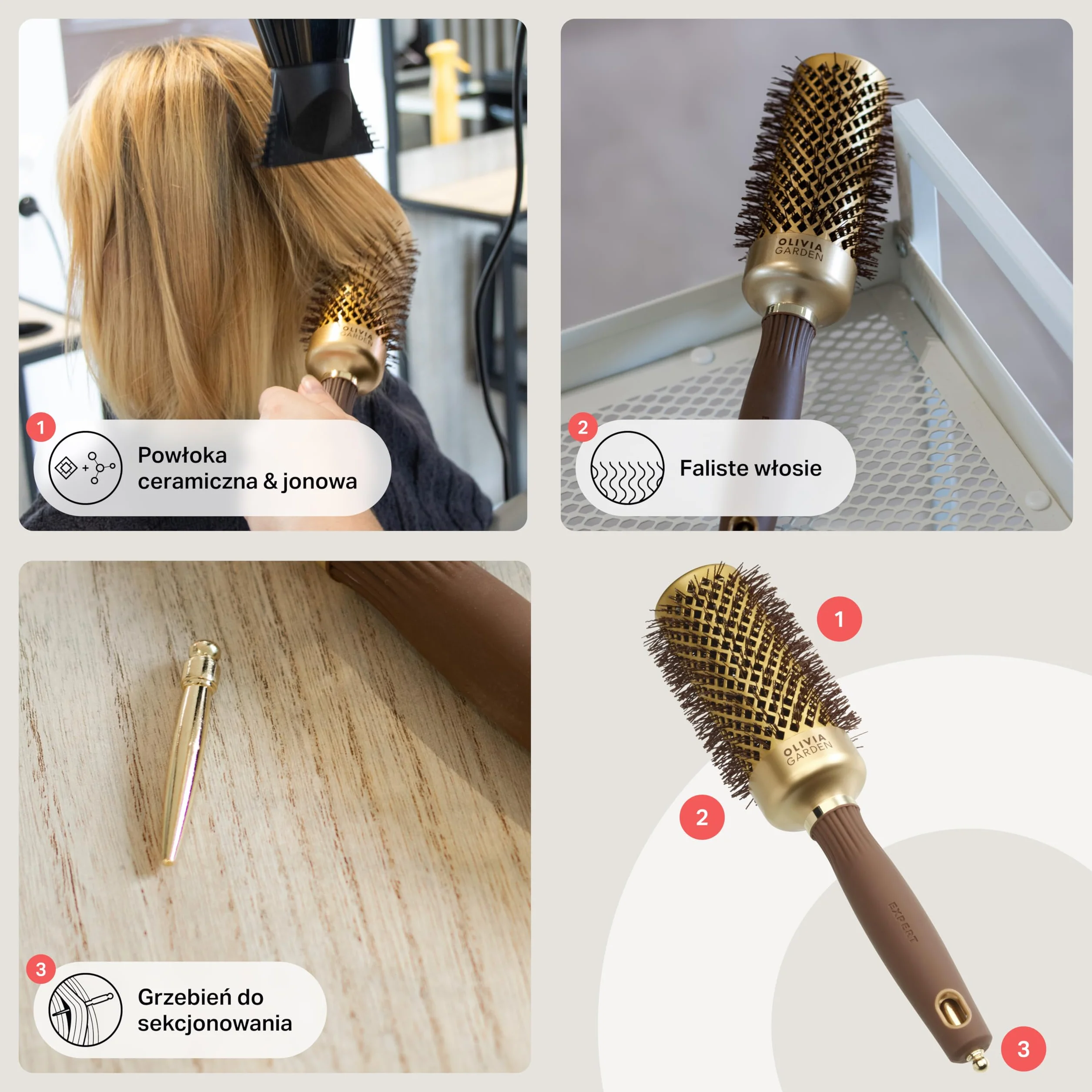 Olivia Garden Expert Blowout Shine – Okrągła szczotka ceramiczna antystatyczna do błyszczącego stylizacji bez puszenia