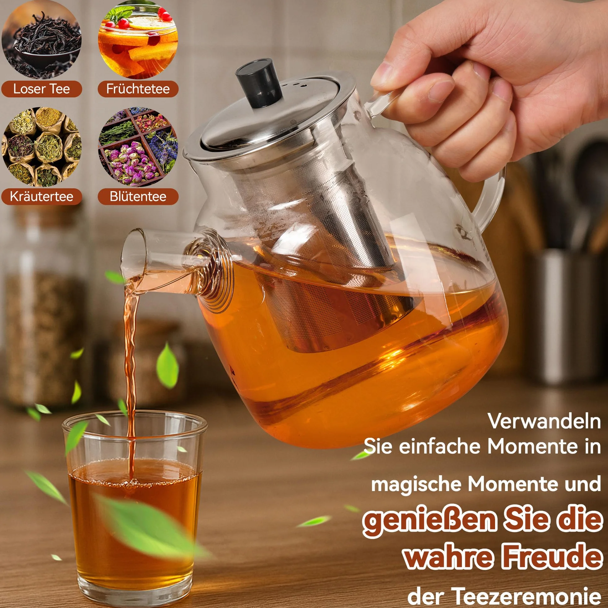 Szklany dzbanek do herbaty 1500 ml z sitkiem ze szkła borokrzemowego