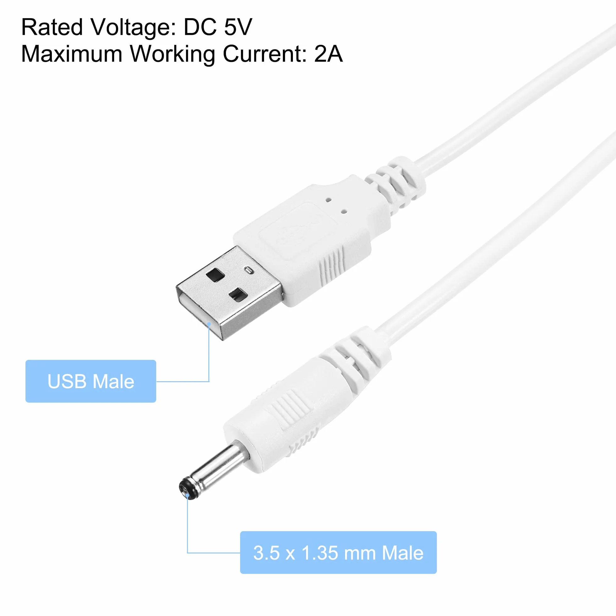 map sourcing USB męski do DC 3,5 x 1,35 mm męski kabel zasilający 100 cm kabel do ładowania lampka nocna mini wentylatory, biały opakowanie 1 szt
