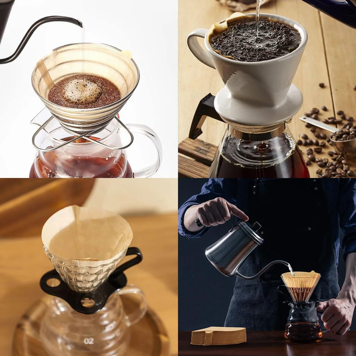 100 sztuk stożkowych filtrów do kawy, do ekspresów 2-4 filiżanki, niebielone jednorazowe naturalne filtry bez chemikaliów, kompatybilne z stożkowym zaparzaczem do kawy typu pour over i ekspresem