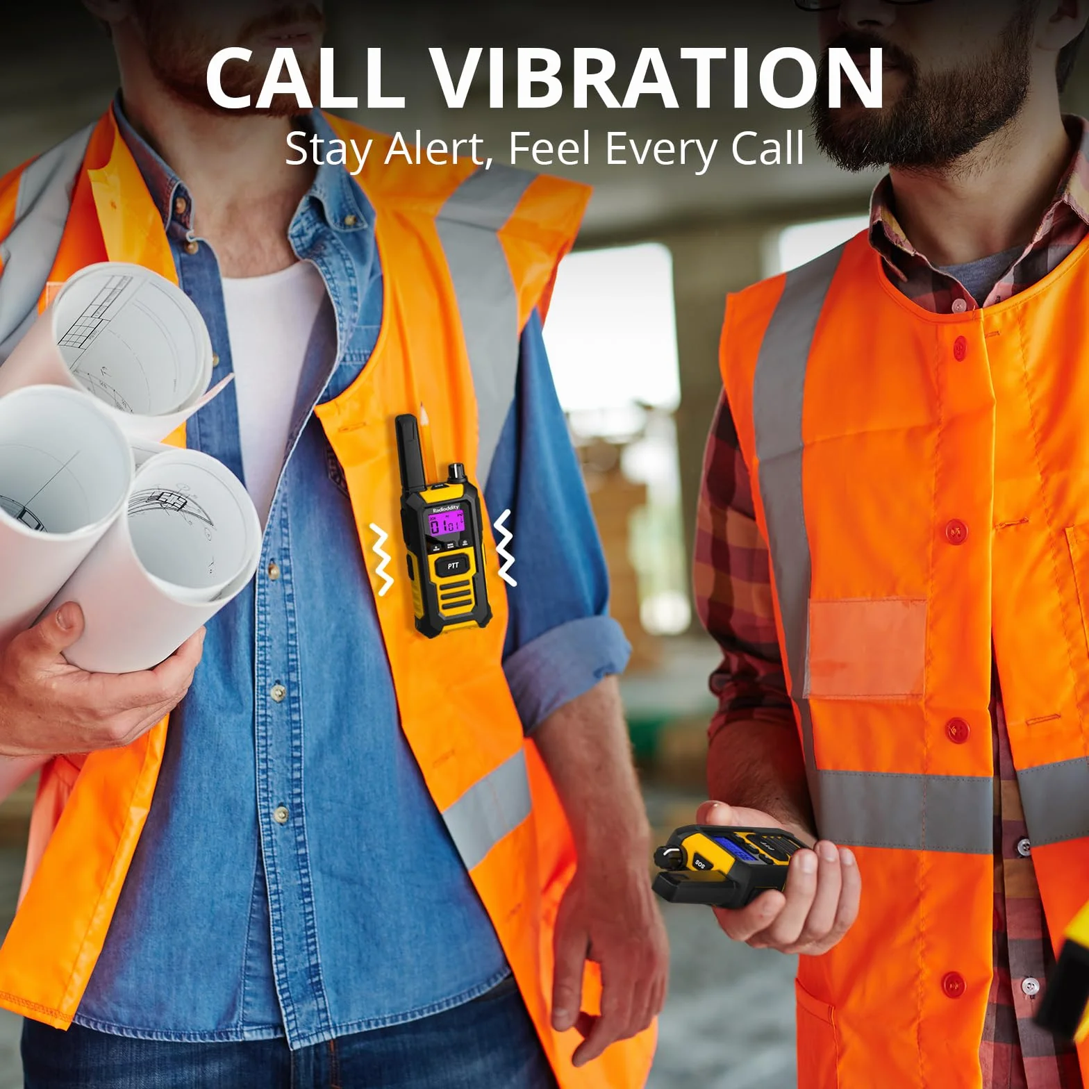 Radioddity HD-1 Walkie Talkie IP67 wodoodporny, wytrzymały, pyłoszczelny i odporny na wstrząsy zestaw radiowy PMR, z jednym przyciskiem połączenia grupowego, alarmem wibracyjnym, SOS, ładowaniem