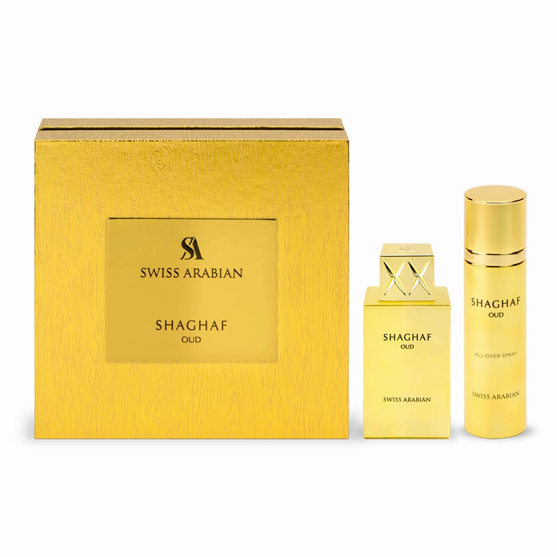 Swiss Arabian Shaghaf Old Eau de Parfum Unisex 75 ml + dezodorant do ciała 75 ml - luksusowa kompozycja zapachowa szafranu, starej róży, praliny i wanilii - orientalny aromat