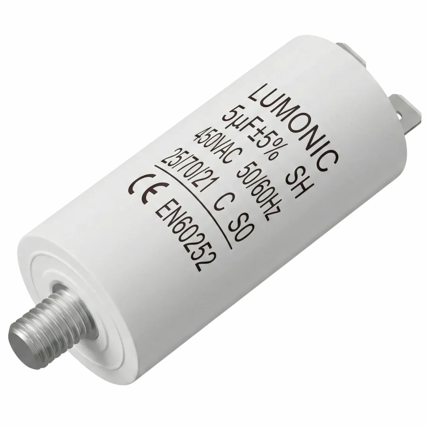 Lumonic Kondensator rozruchowy 5µF 450V | z WtyczkaX I 26x55mm I 5uF I Kondensator silnikowy z plastikowa obudowa I Kondensator operacyjny I do pomp, kosiarek, narzedzi