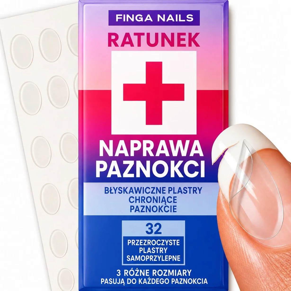 1 x 32 plastry do paznokci ~ Tymczasowa ochrona przed rozdwajaniem i pęknięciem paznokci Finga-Nails