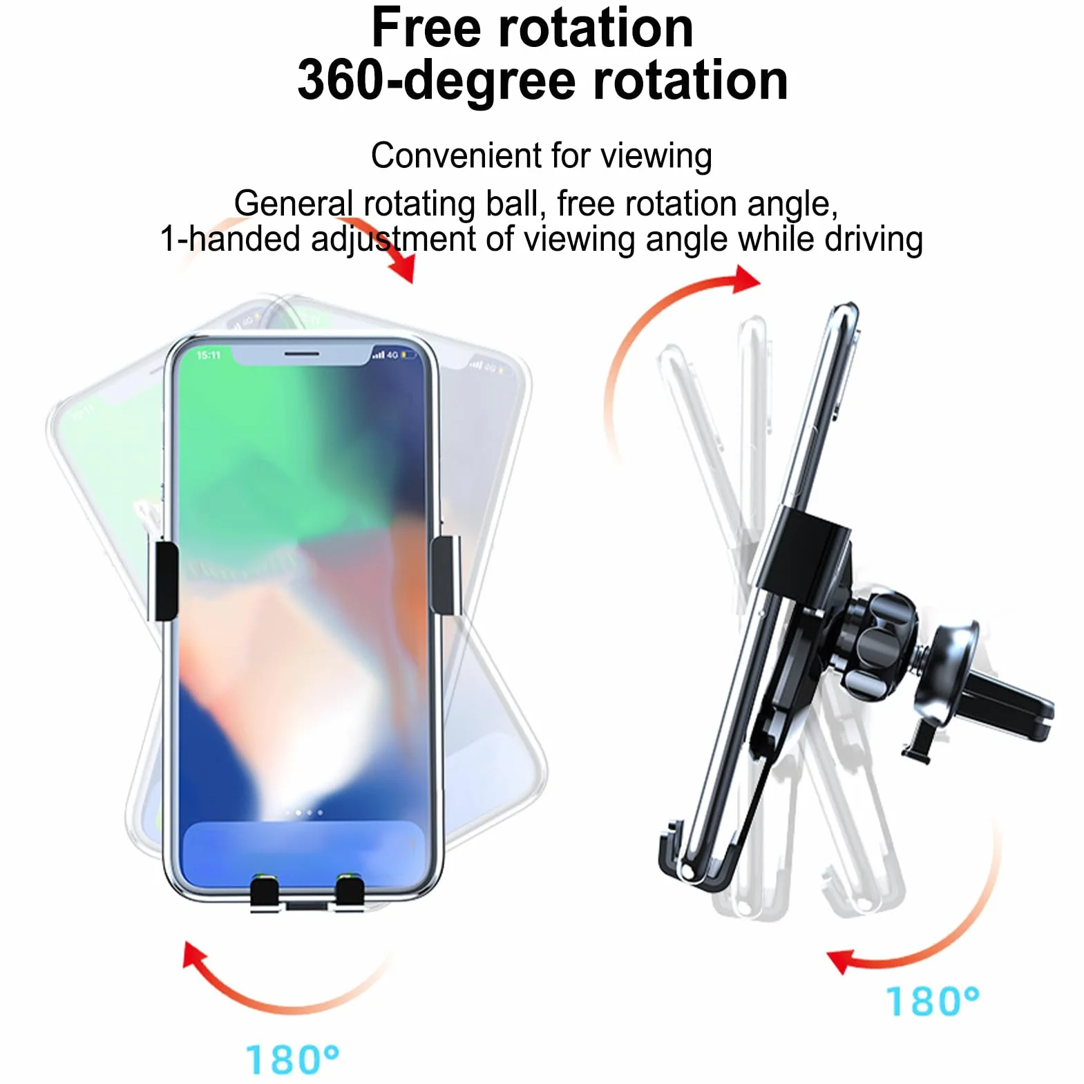 Uchwyt telefon do samochodu, 360-stopniowy regulowany stojak smartfona, wsparcie telefonu komórkowego ze stopu aluminium, ko?yski samochodowe do telefonu, dla kobiet m? ?czyzn
