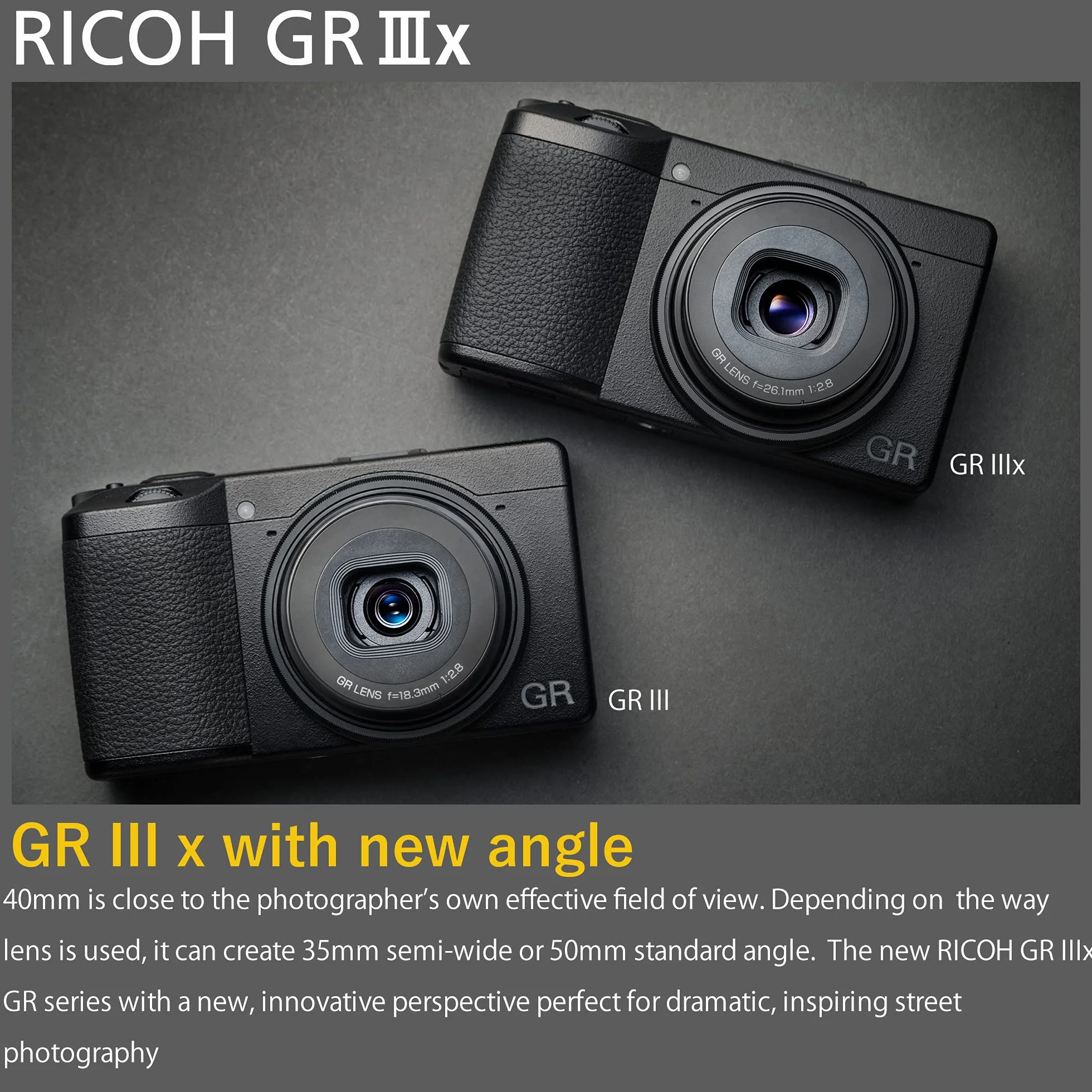 Ricoh Aparat cyfrowy GR IIIx [ogniskowa 40 mm] [Wyposażony w duży czujnik CMOS o rozmiarze 24,2 m APS-C ] [Najlepsza kamera z migawką] [Szybkie uruchamianie w około 0,8 sekundy] [Hybrydowy AF]