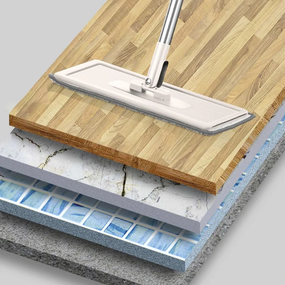 Retoo Zestaw mopa z wiadrem, wiaderkiem do czyszczenia, płaska mop podłogowy, 120 cm, uchwyt ze stali nierdzewnej, podkładka z mikrofibry, do czyszczenia podłóg z twardego drewna, marmuru, płytek,