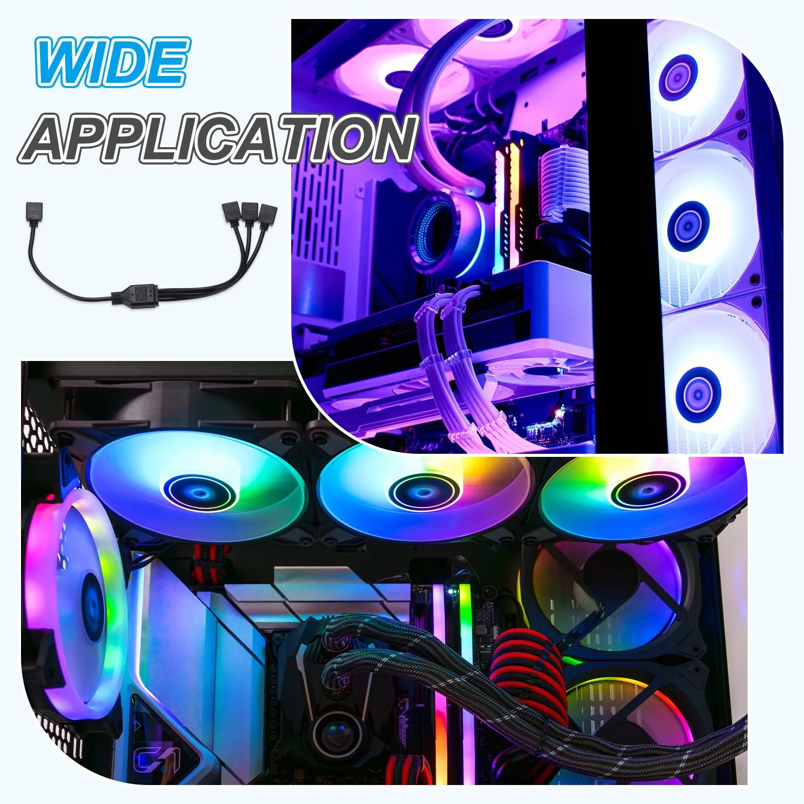 QUARKZMAN ARGB Kabel rozdzielacza, 5V 12" 3-pinowy 1 do 2 Żeński na Żeński Kabel ARGB z 3-pinowymi złączami męskimi do PC Wentylator ARGB/światła LED, biały