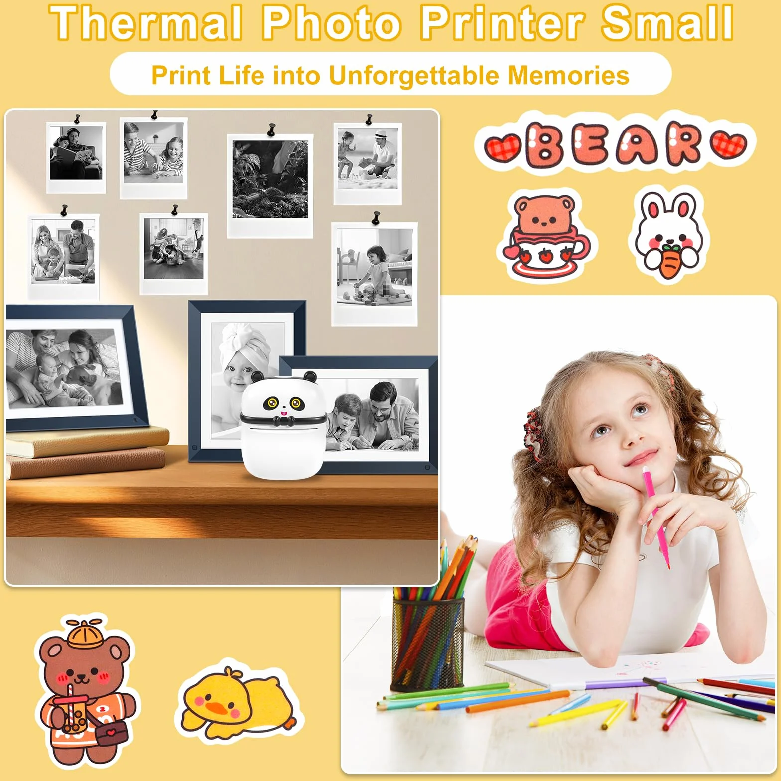 Mini drukarka, mobilna drukarka fotograficzna, przenośna mini drukarka fotograficzna, bezprzewodowa drukarka fotograficzna, drukarka Bluetooth, pomoc w nauce, notatki, dziennik, notatki