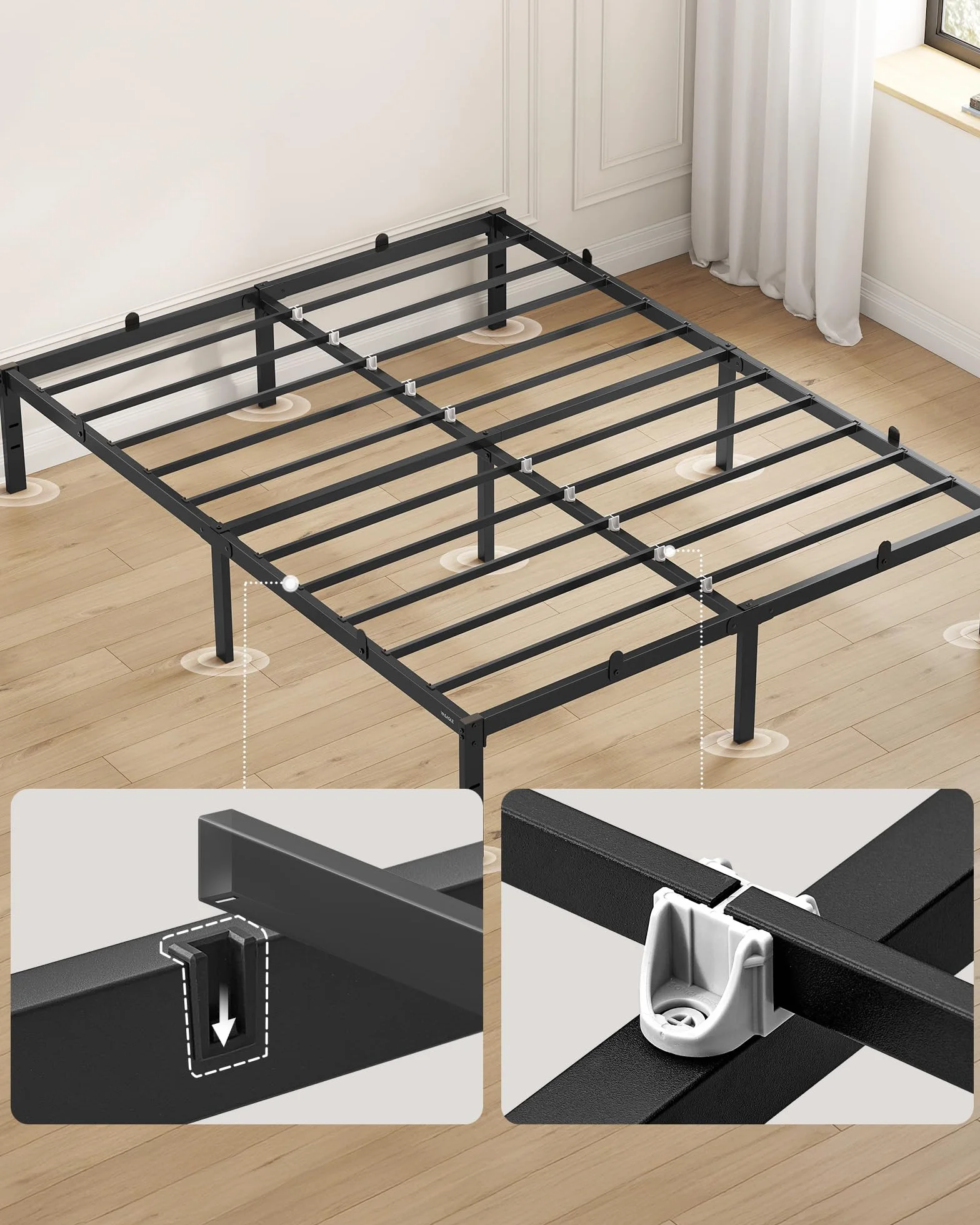 VASAGLE Rama łóżka 140 x 190 metalowa stelaż schowek pod spodem czarny RMB133B01