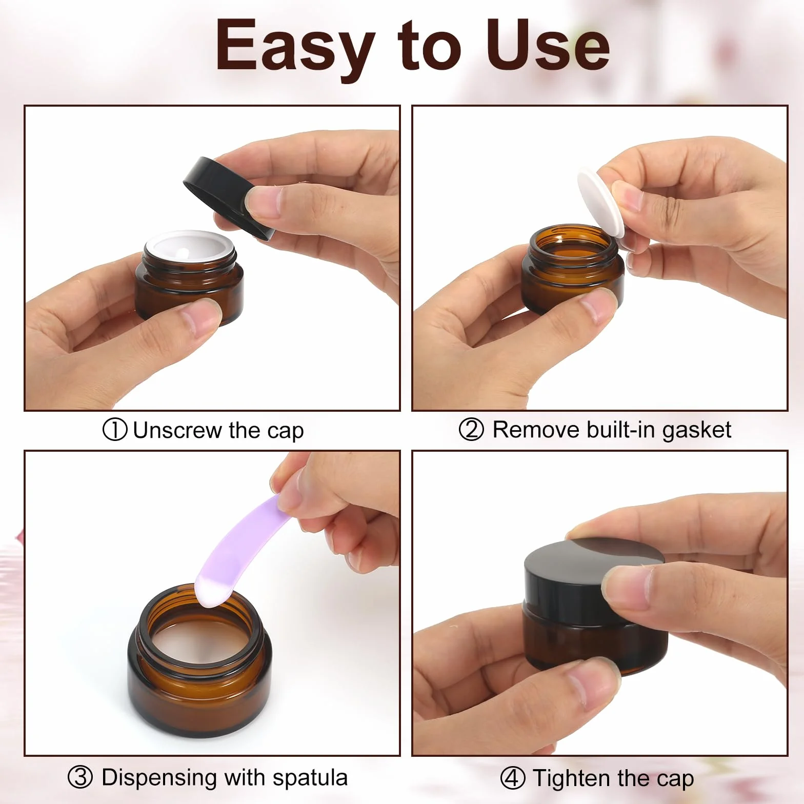 Brązowe szklane pojemniki na krem 20 ml 30 ml z szpachelką i naklejką 12 sztuk
