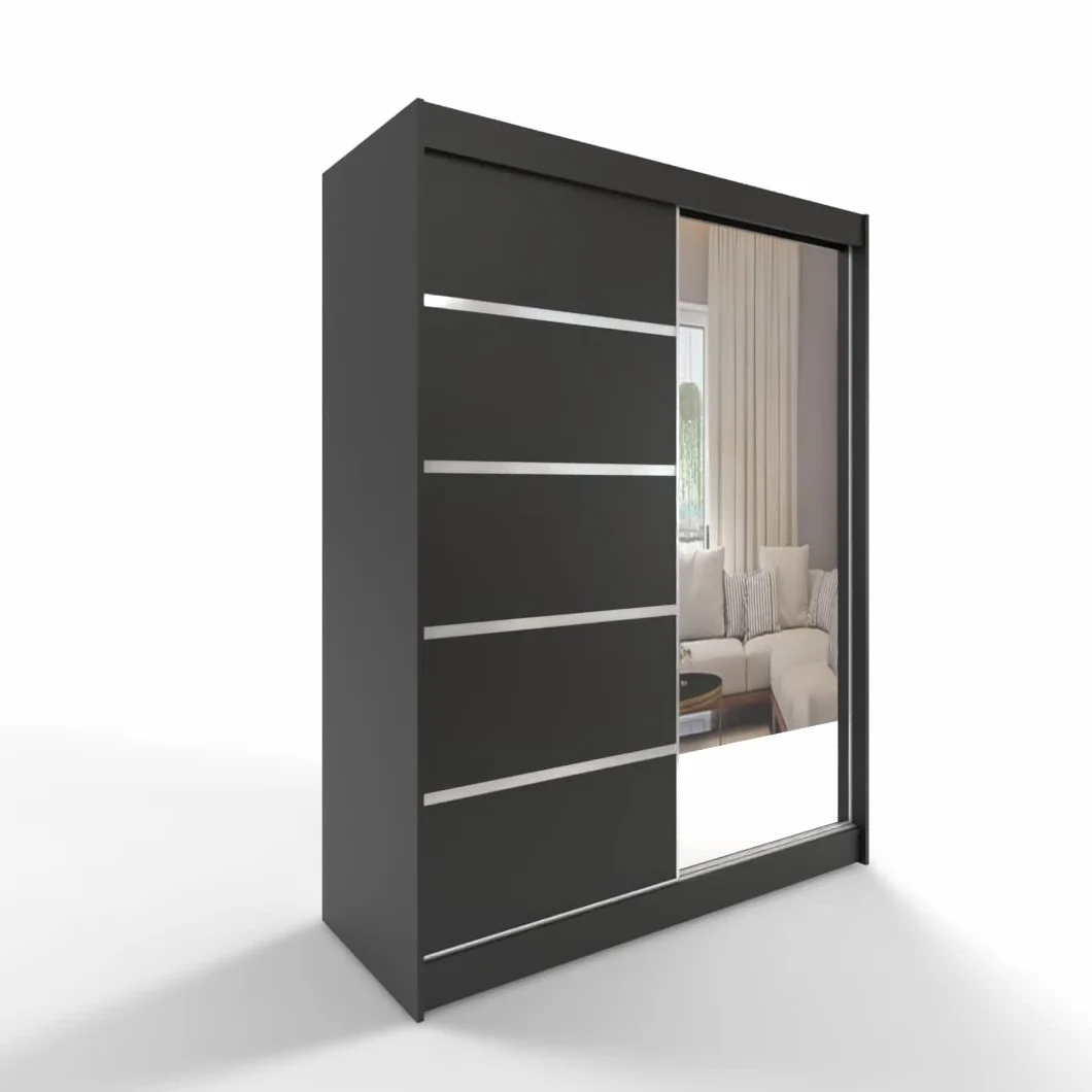 ML Furniture L3 szafa na ubrania z drzwiami przesuwnymi 120 cm z lustrem – meble do sypialni, przechowywanie – szafka wielofunkcyjna – kolor: czarny
