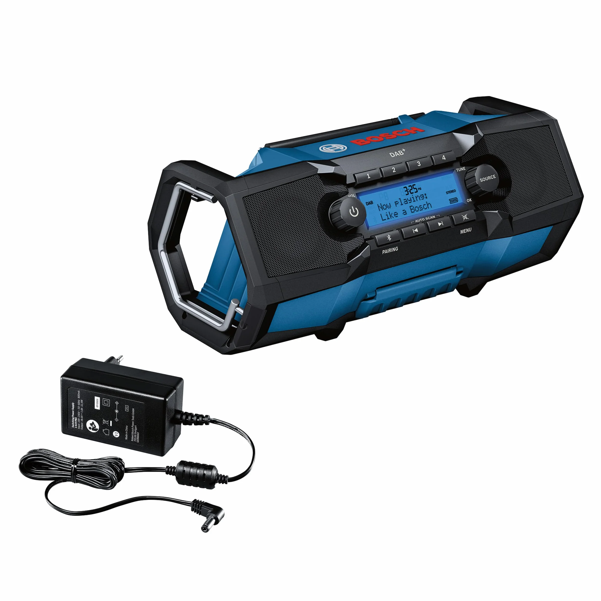 Bosch Professional system 18V: akumulatorowe radio budowlane GPB 18V-2 SC (1 adapter sieciowy DC-in, 1 przewód AUX, 1 bateria litowa 3V)