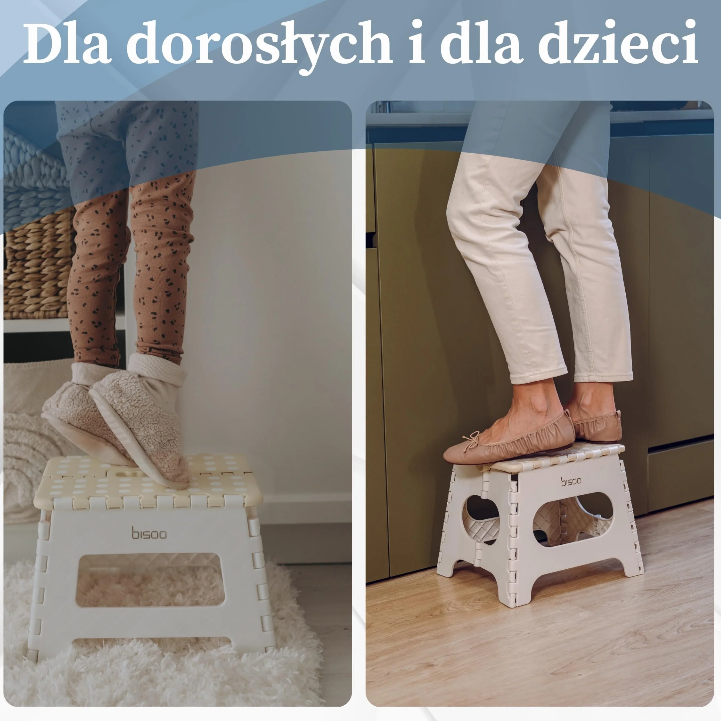 Bisoo SkładanyTaboret dla Dzieci – Antypoślizgowy Stopień Stołek do Toalety łazienki i Kuchni – Składany Przenośny i Poręczny Podnóżek Dziecięcy - 22 cm (Śmietana)