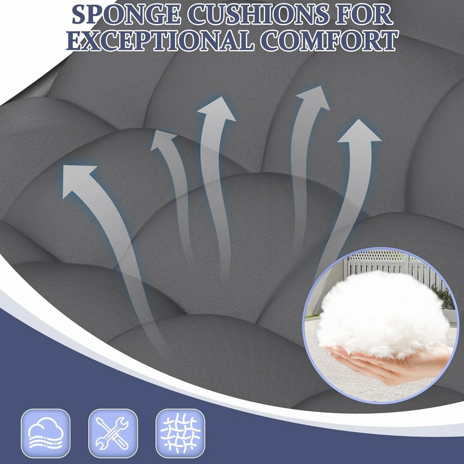 Fotel bujany z taboretem do salonu 150 kg szary 100x77x70 cm
