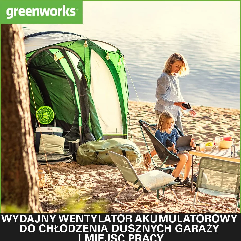 Greenworks G24FAN Akumulatorowy Wentylator Hybrydowy 25,4 cm 2600 obr/min 5 Ustawień Szybkości Obrotowa Głowica 360° BEZ Akumulatora 24V