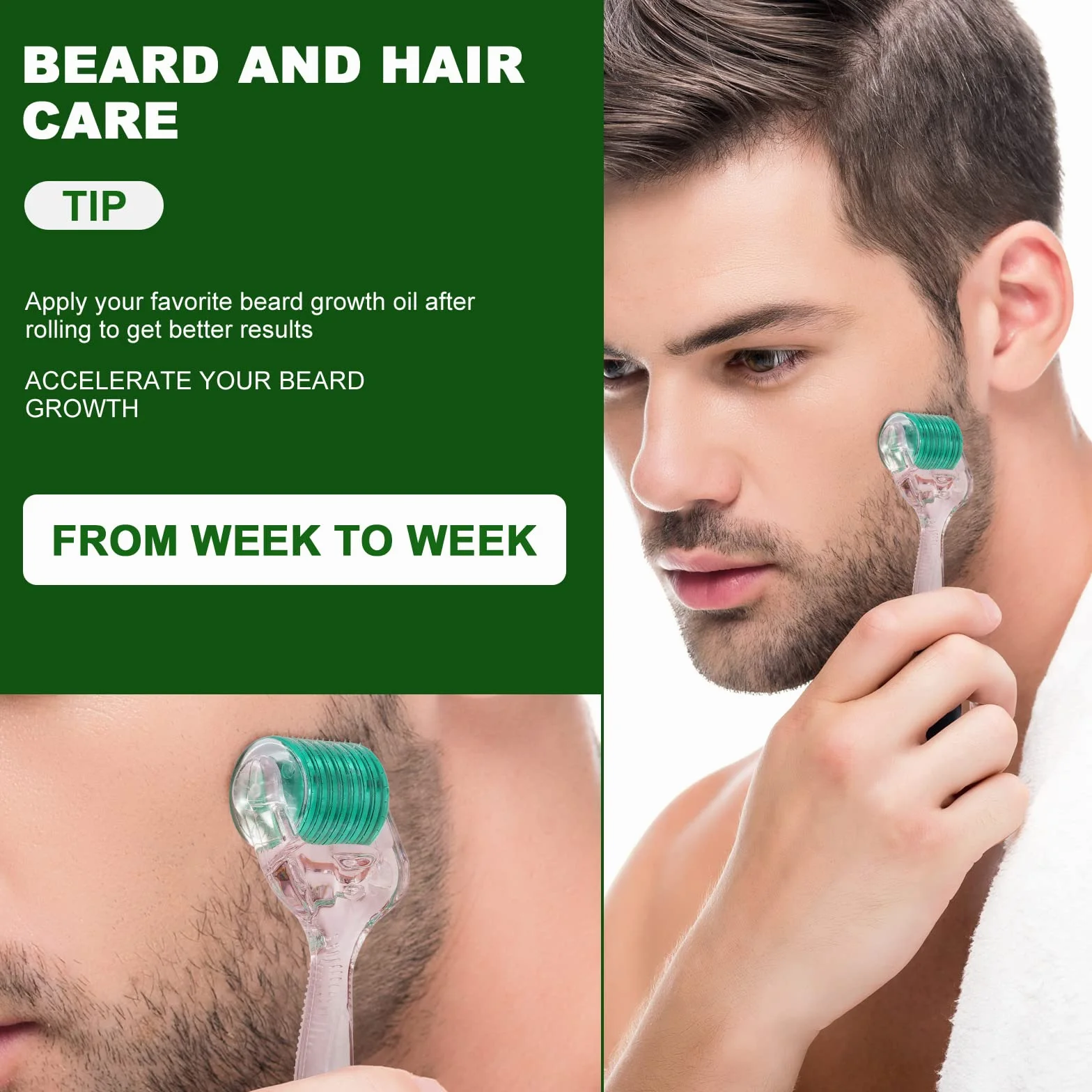 ACWOO Beard Roller 0,75 mm, Derma roller 192 prawdziwe igły 0,5 mm, derma roller do porostu brody, wałek mikroigiełowy do twarzy i ciała – ujędrnianie i modelowanie dla mężczyzn i kobiet