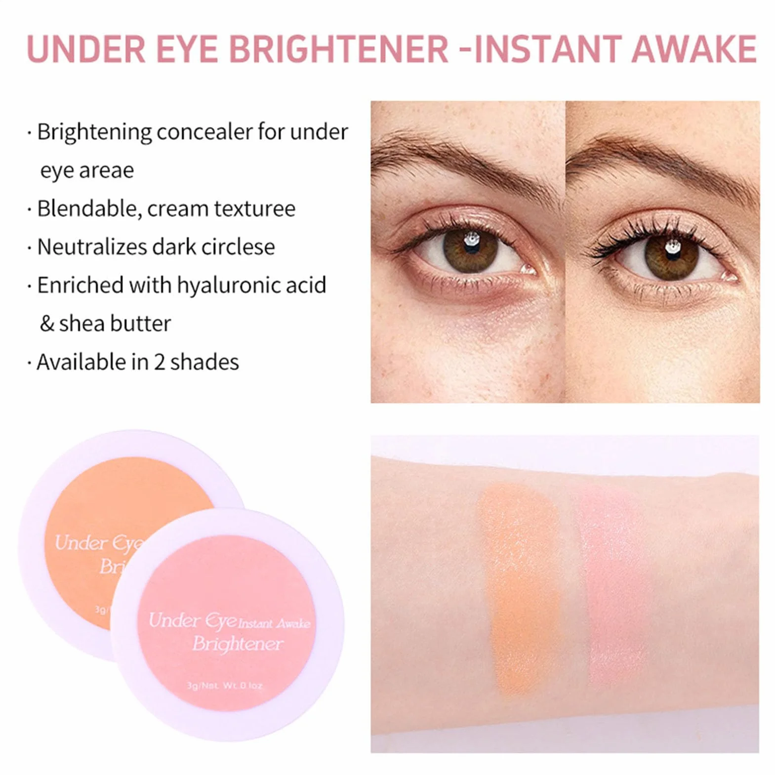 Eye Brightener Cream, Full Coverage Undereye Makeup, długotrwały korektor, wodoodporny podkład, kosmetyki, tekstura, rozświetlacz do podróży, 3 g
