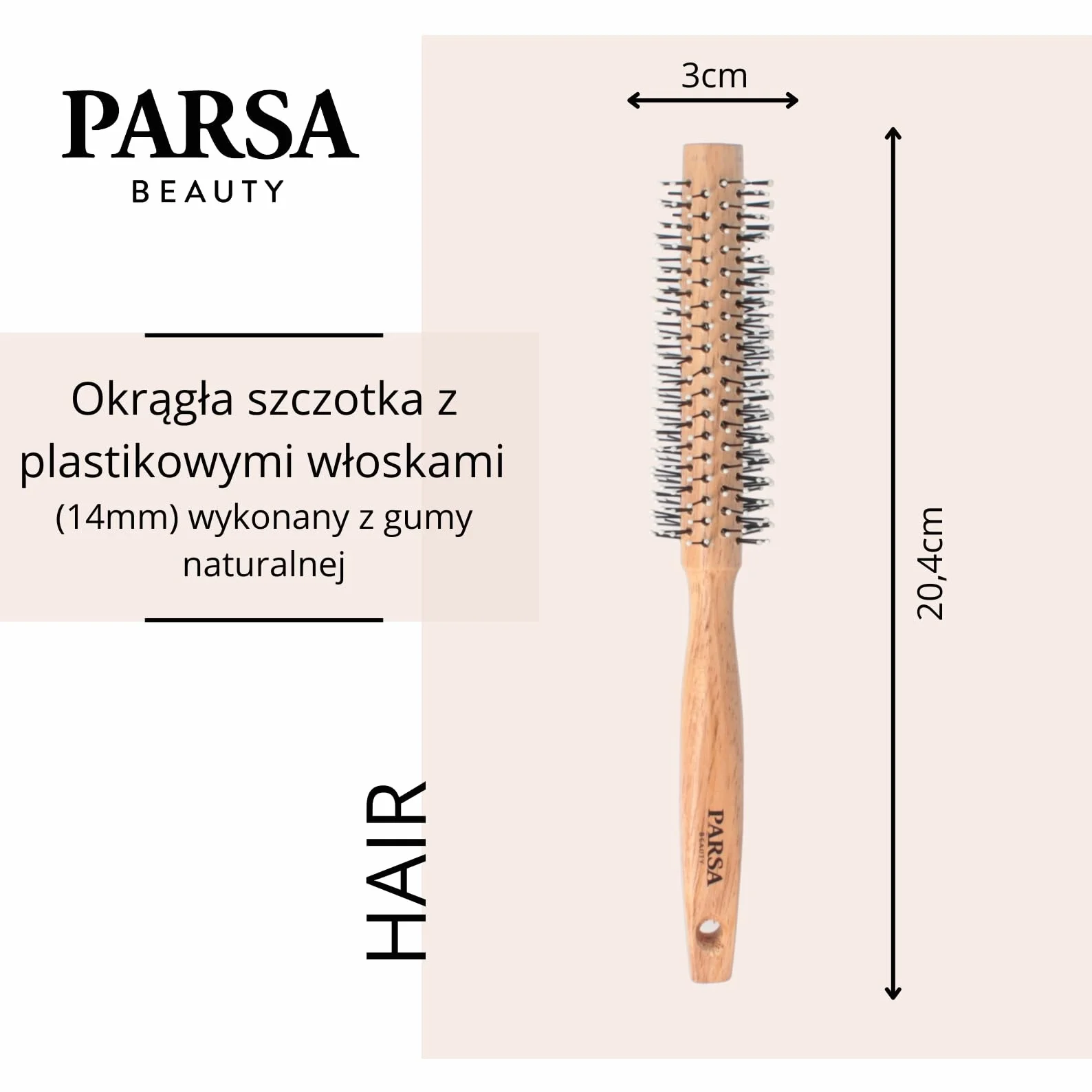 PARSA Beauty Męska szczotka do brody, okrągła, do stylizacji brody, rozplątywanie brody, szczotka do włosów krótkich i średniej długości