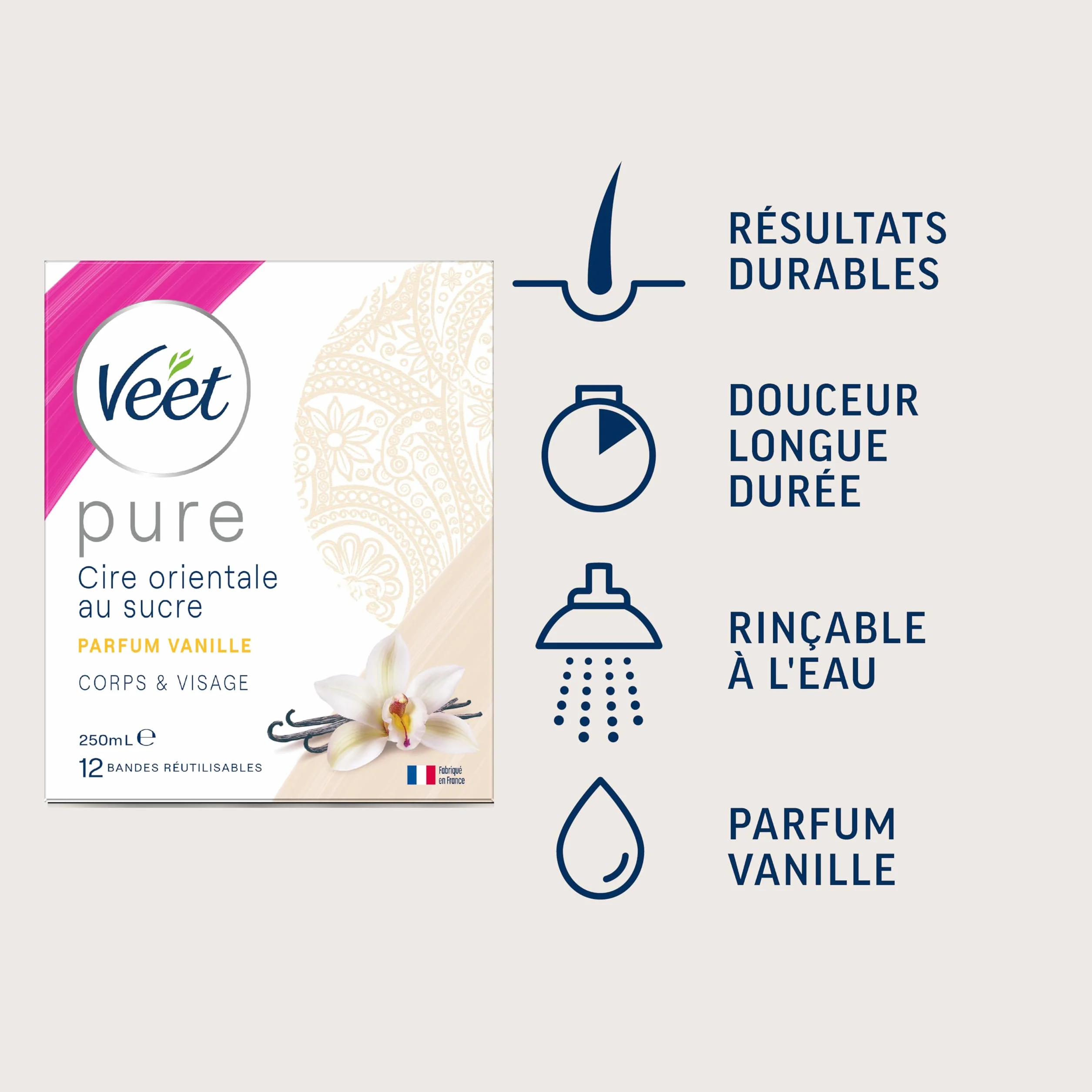 Veet PURE - Gorący wosk z cukrem i wanilią - depilacja bez pasków, wanilia, 250 ml