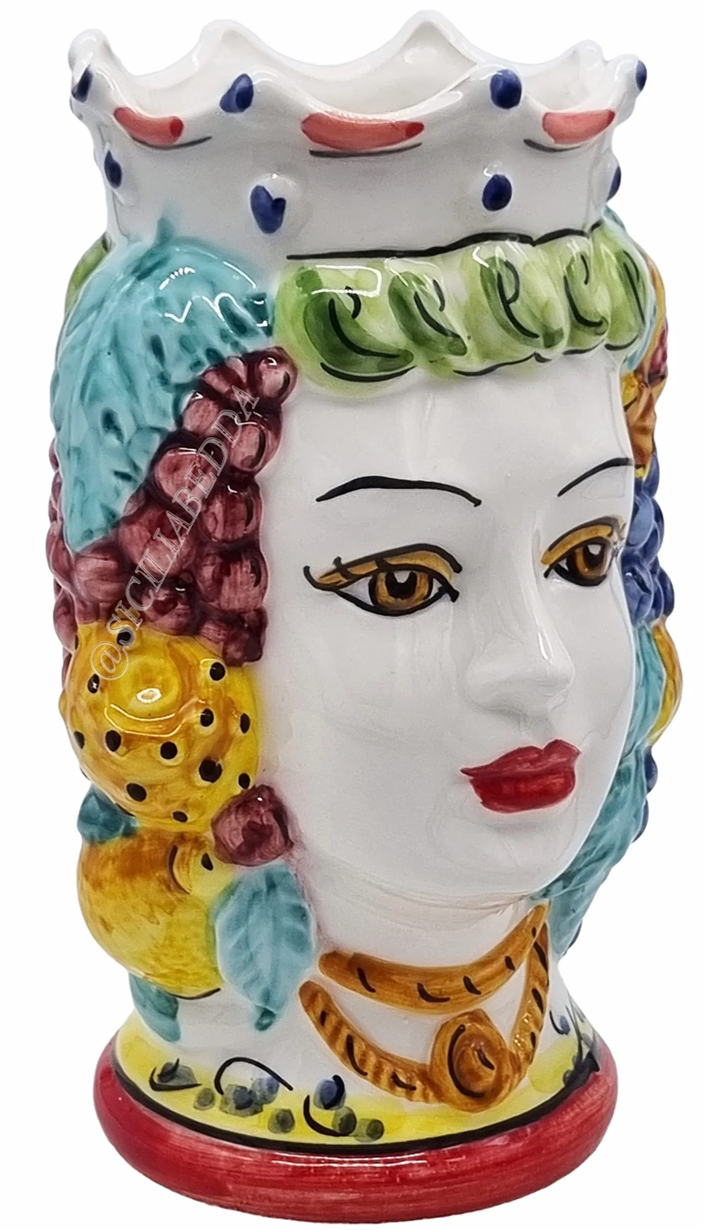 Sycylijskie ceramiczne główki mour z CALTAGIRONE 18 cm Kobieta Czerwona Korona