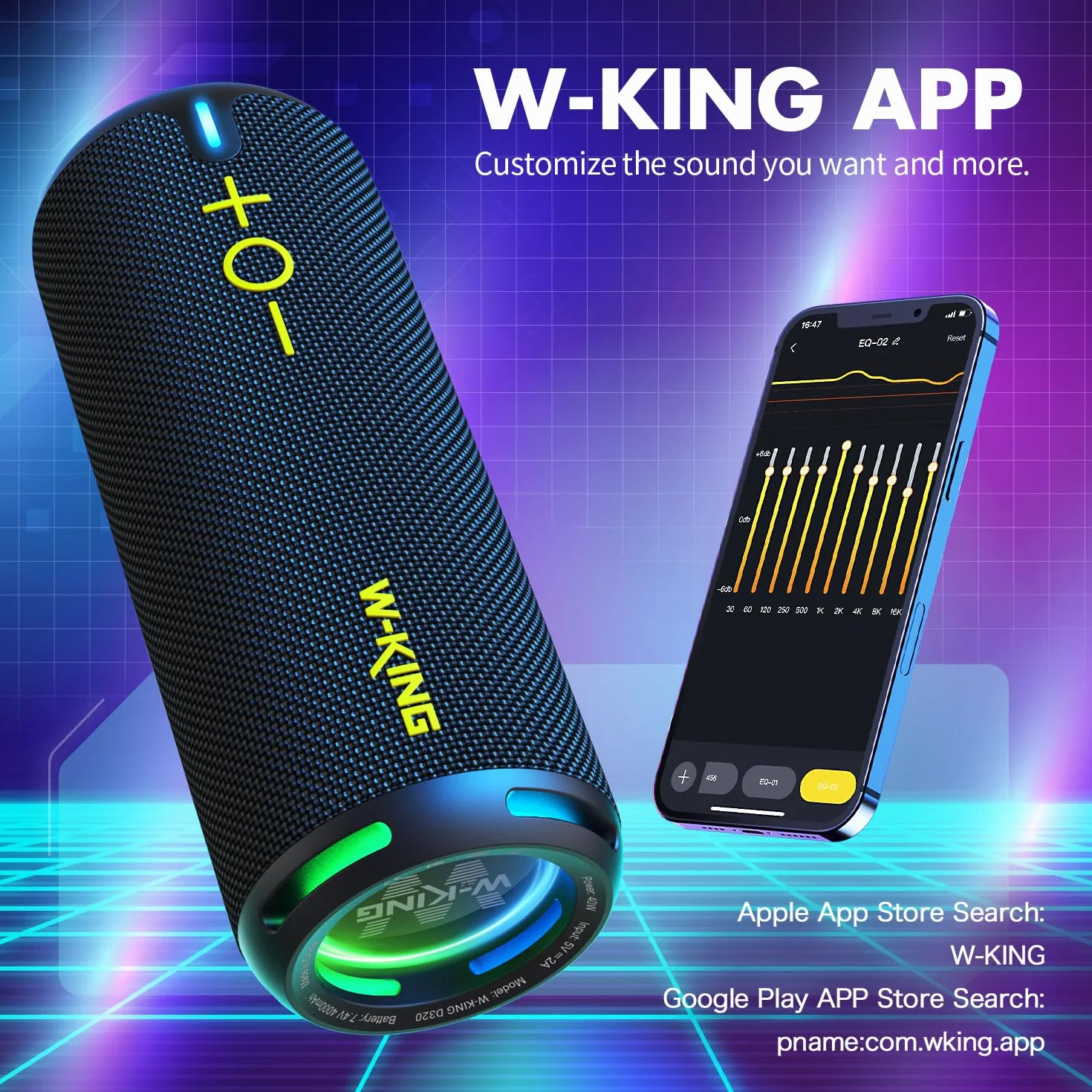 W-KING Głośnik Bluetooth, IP67, głośnik, Bluetooth, do użytku na zewnątrz, EQ-APP, 40 W HD 360° Surround Sound / Light/Deep Bass/V5.3/DSP/24H/TF/AUX, do prysznica, na kemping, D320, czarny