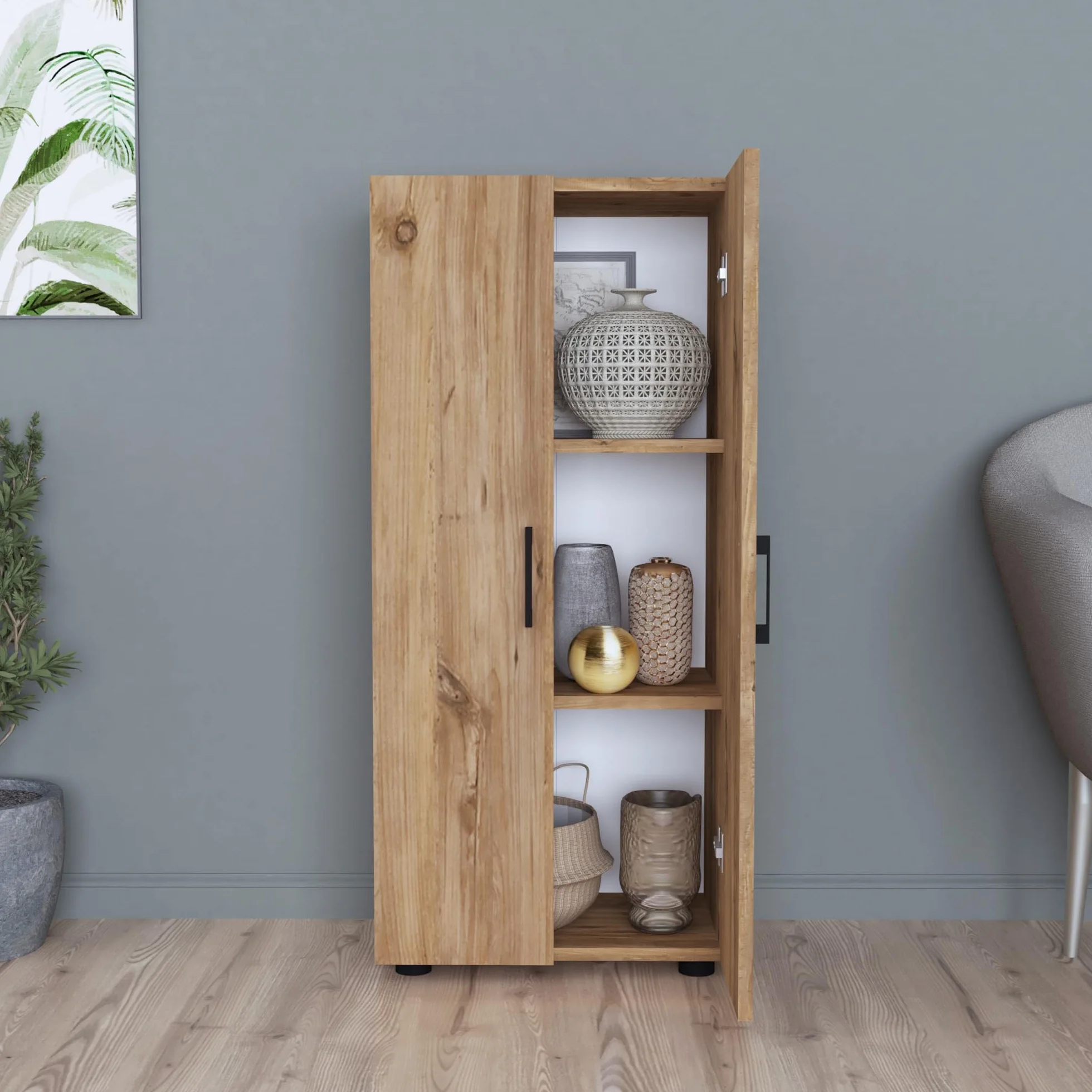 [en.casa] Åsnes szafka pomocnicza, komoda do salonu z 2 drzwiami i 3 półkami, szafka na dokumenty, szafka biurowa, szafka wielofunkcyjna, 108 x 49 x 32 cm, dąb