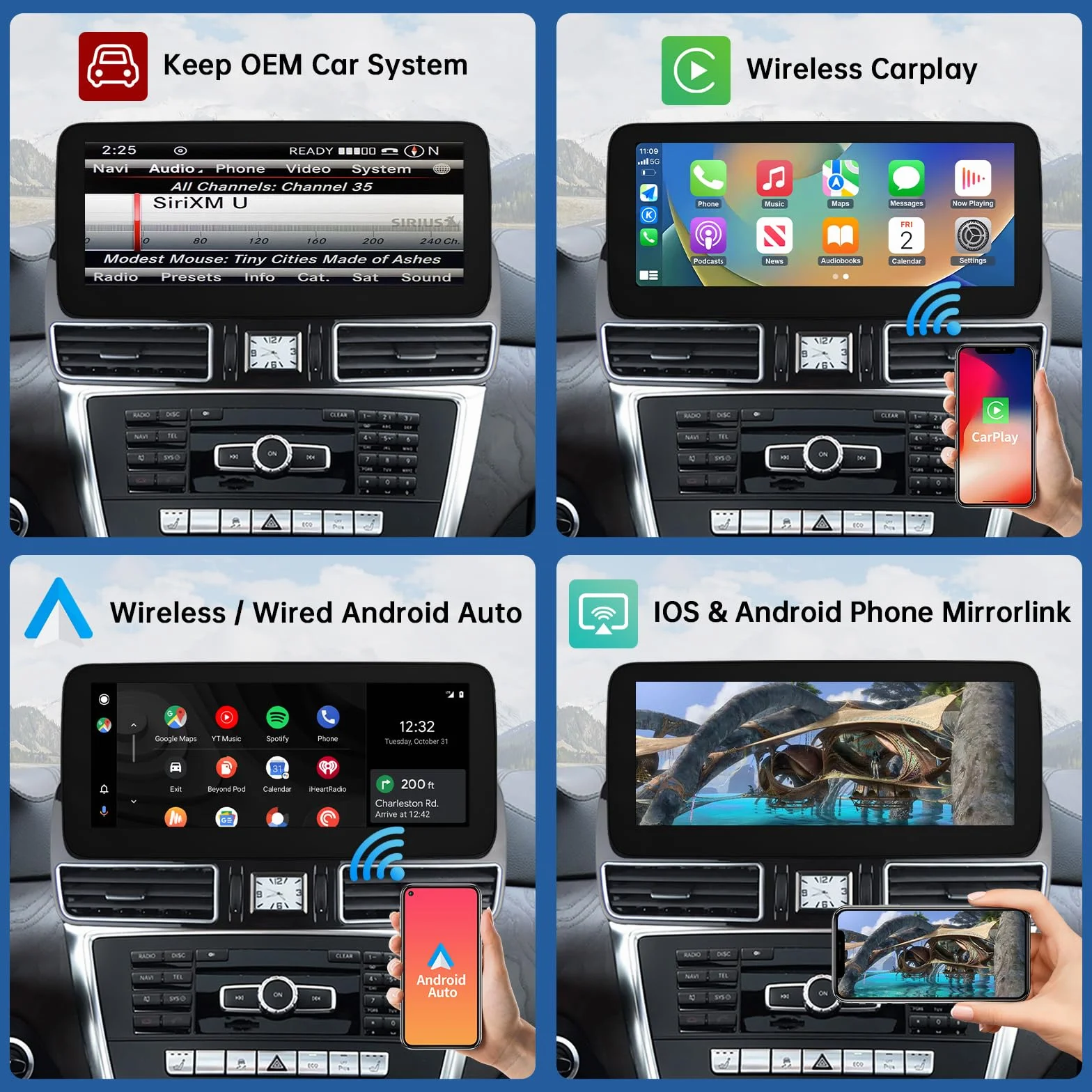 Road Top Ekran CarPlay, 12,3-calowe radio samochodowe stereo dla Mercedes Benz ML GL W166 X166 2012-2015 rok, radio samochodowe z wąską ramką dla CarPlay/Android Auto
