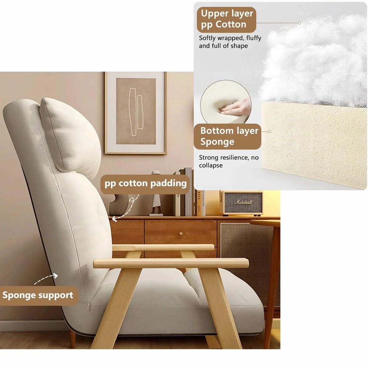 Fotel Wypoczynkowy Ergonomiczne Krzesło Biurowe z Regulowanym Oparciem, Sofa Sleeper, Nowoczesne Krzesło Boczne z Tkaniny, Light Grey