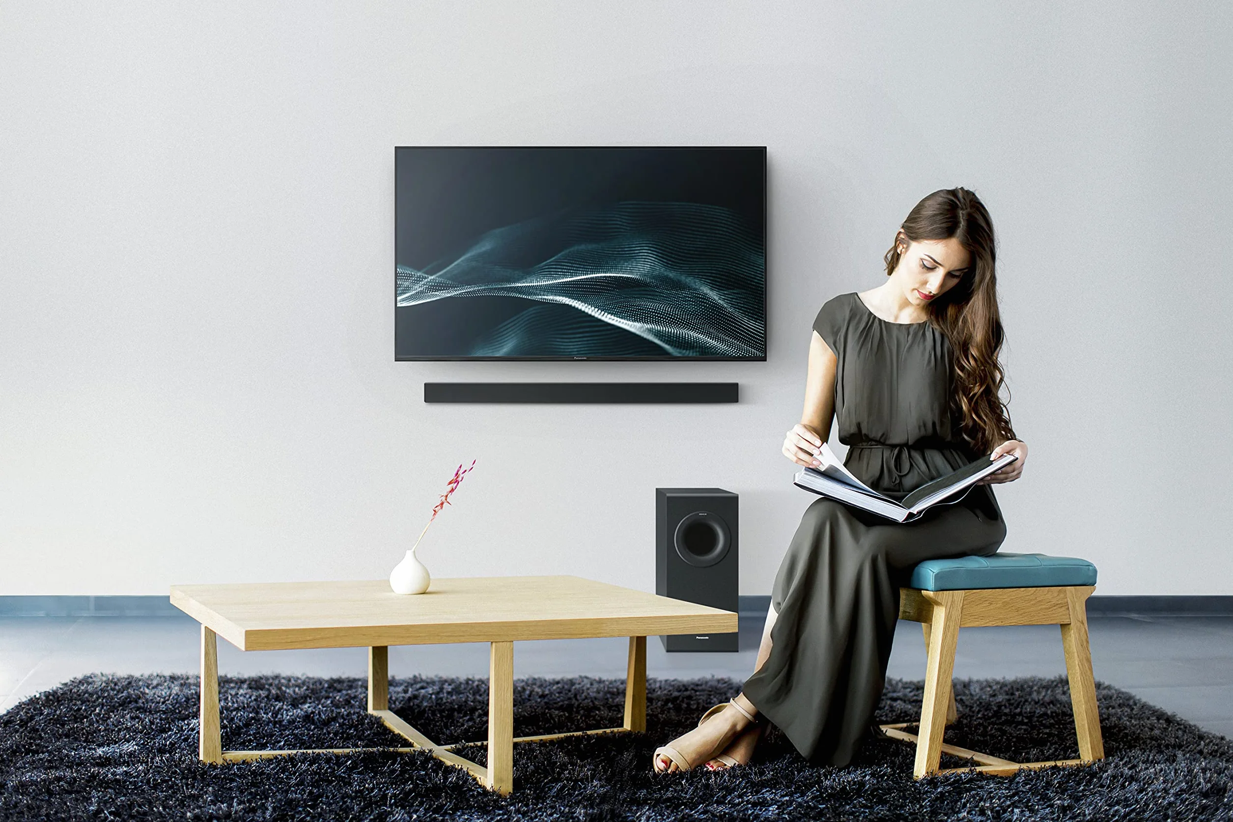 Panasonic SC-HTB490 smukły soundbar z potężnym basem (320W, bezprzewodowy Subwoofer, HDMI, Bluetooth, Porty Bass Reflex, 5 trybów dźwięku), czarny