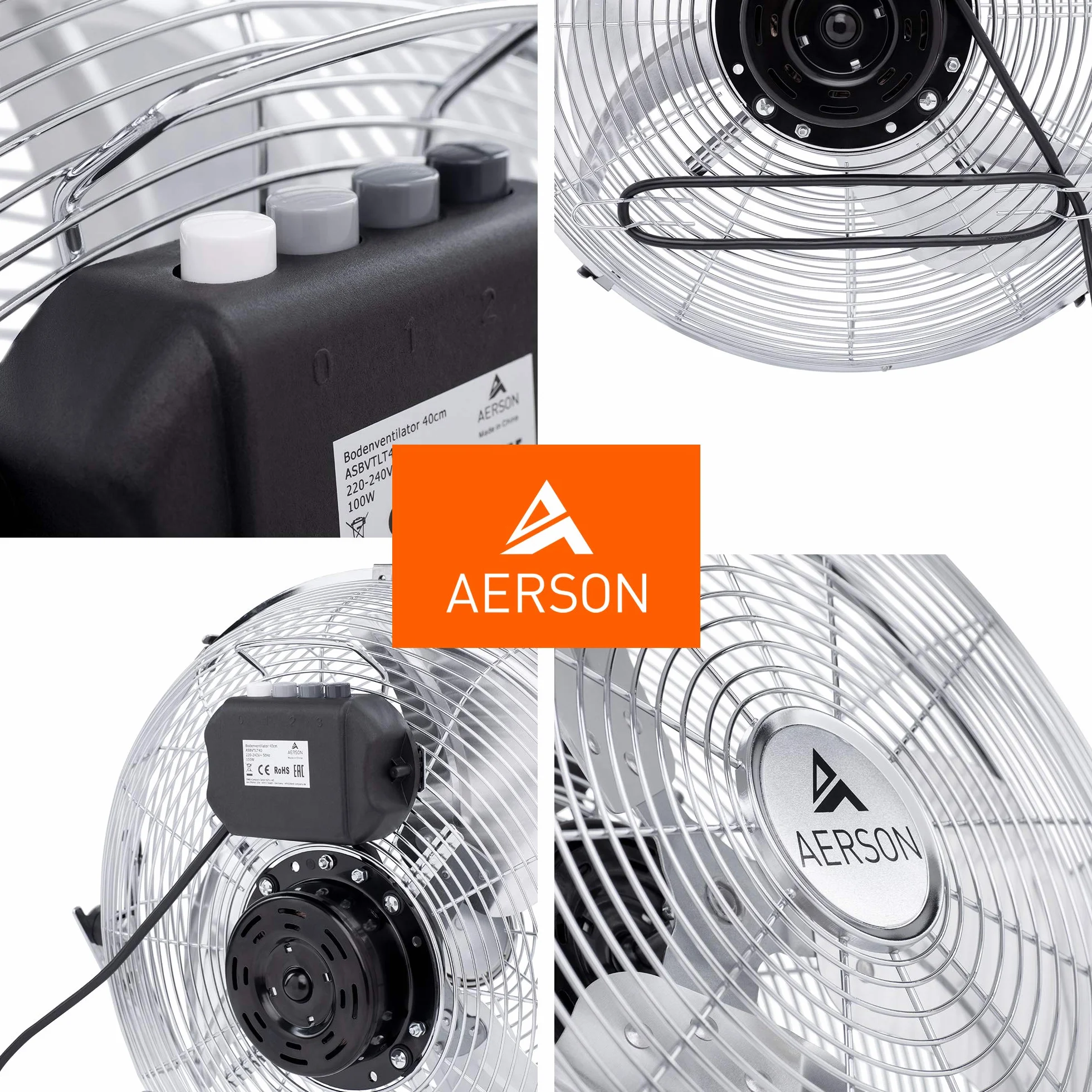 TRESKO Aerson wentylator podłogowy 30 cm 55 W 3 poziomy mocy metalowa konstrukcja