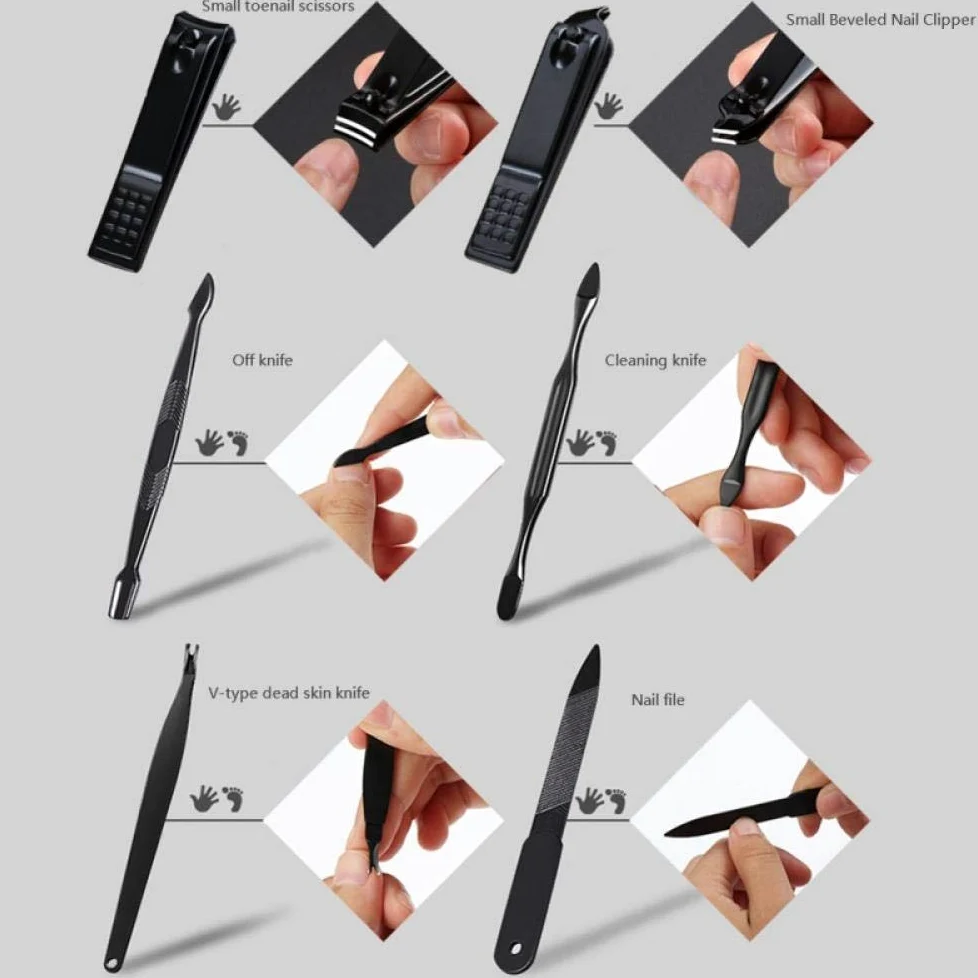 Zestaw do manicure i pedicure, zestaw do obcinania paznokci Profesjonalny zestaw do pielęgnacji paznokci ze stali nierdzewnej Zestaw narzędzi do manicure ze skórzanym etui z PU do pielęgnacji paznok