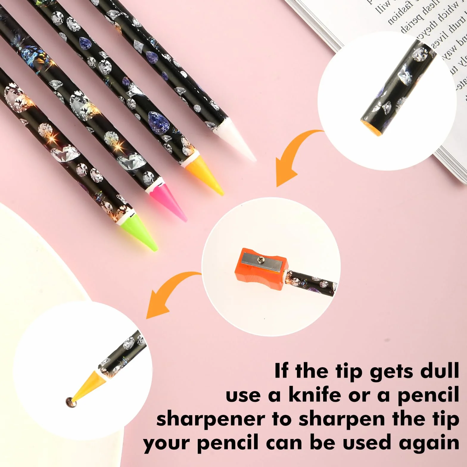4 szt. Narzędzie do zbierania kryształów górskich Self Adhesive Wax Diamond Art Tools Rhinestone Applicator Nail Point Pen Picker Dotting for Nail Art DIY with Pencil Sharpener