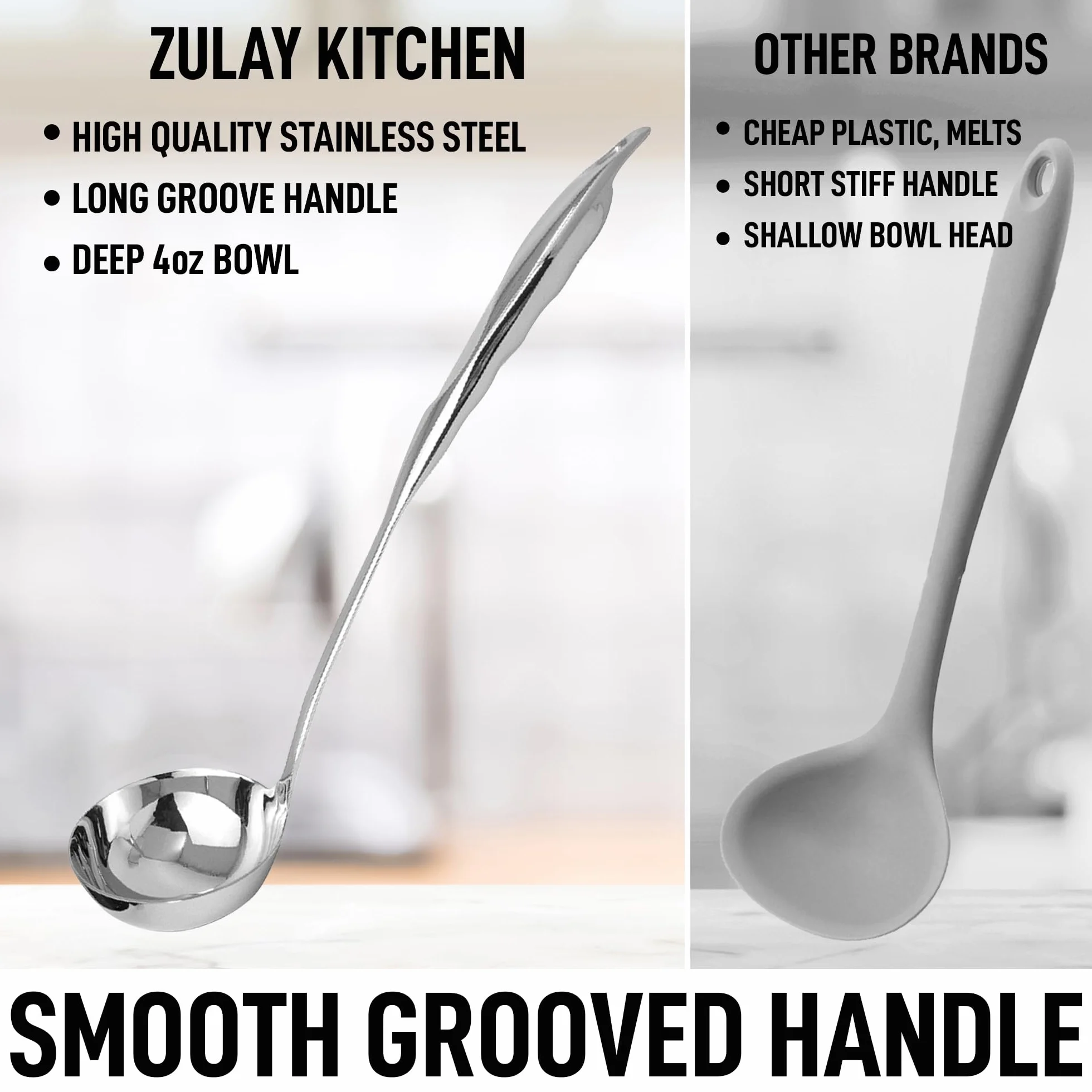 Zulay Chochla premium ze stali nierdzewnej 30 cm z ergonomicznym uchwytem, chochla do zupy z długim uchwytem i dużą pojemnością miski, idealna do mieszania, serwowania zup i nie tylko, wytrzymała