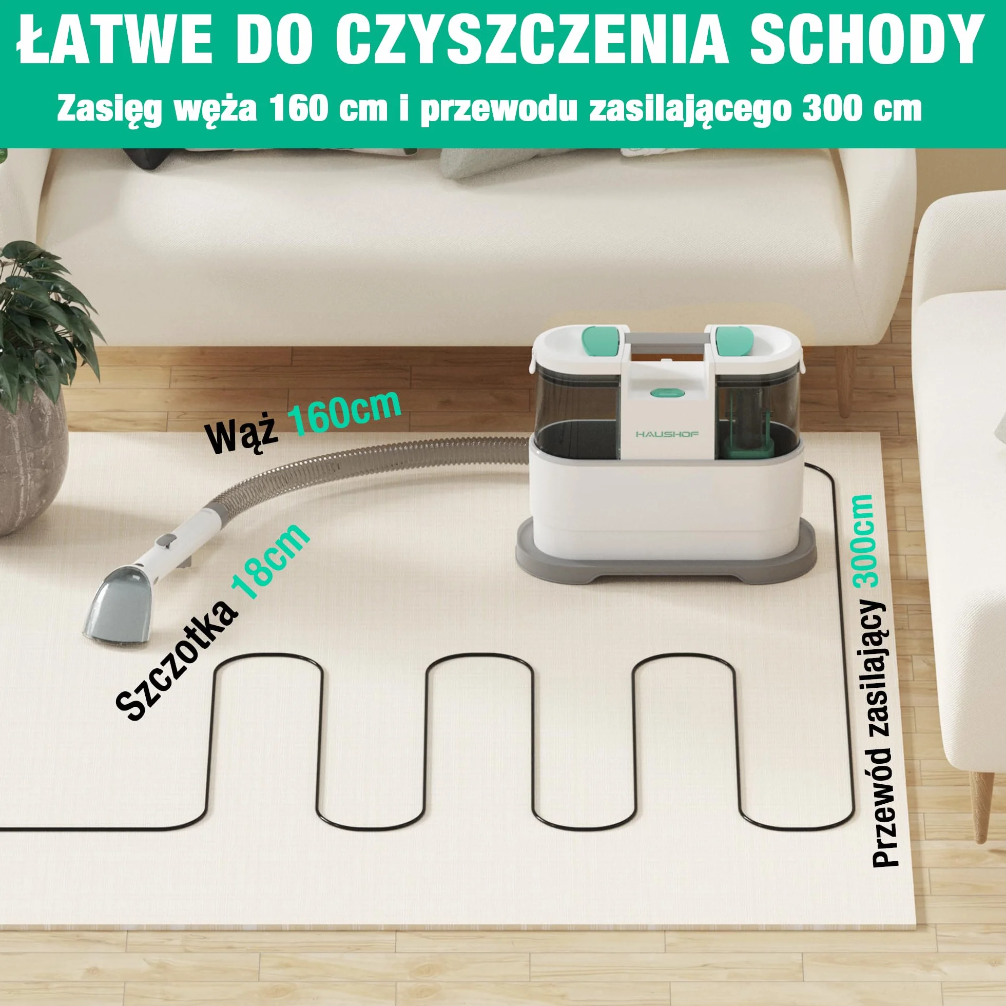 HAUSHOF StainZapper Pro odkurzacz do dywanów, 450 W, 12 kPa, środek do czyszczenia tapicerki, 1,5 + 0,8 l, ze środkiem czyszczącym i szczotką do fug, środek do czyszczenia dywanów, sof, tapicerki