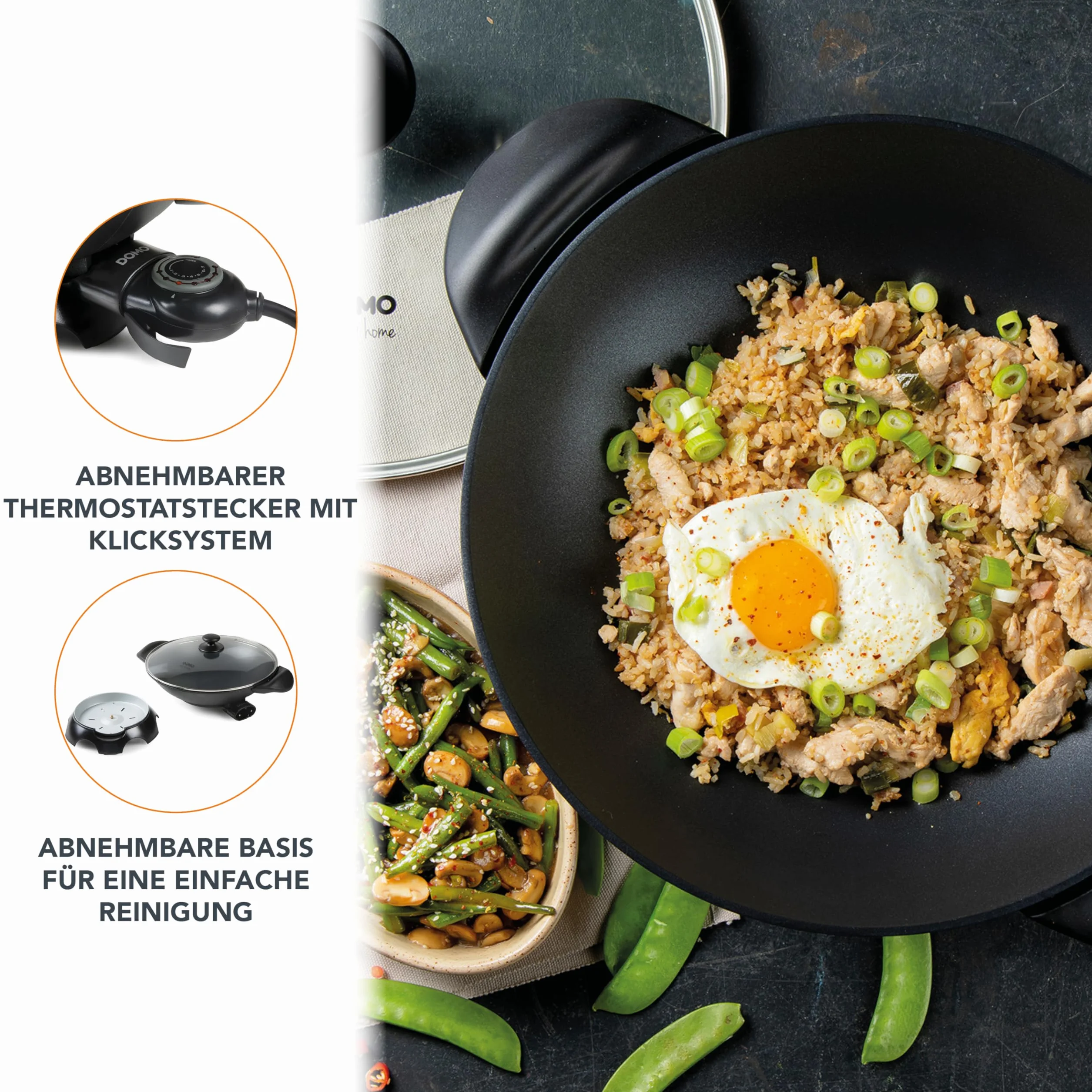 Domo DO8708W elektryczny wok, aluminium, 2200 W, 5 litrów, czarny