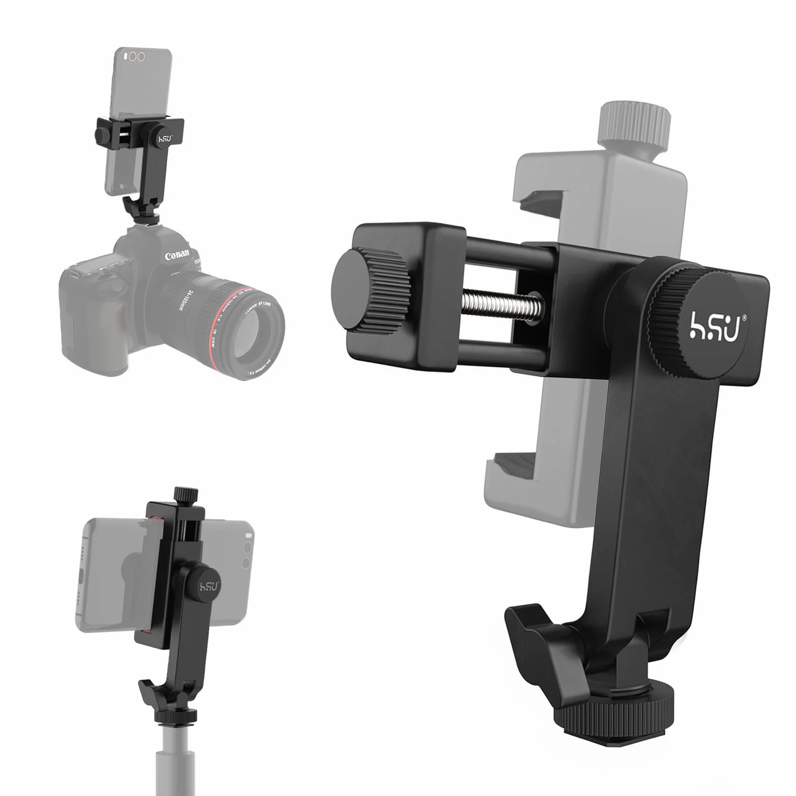 HSU Uchwyt na telefon z zimną stopką, uniwersalny uchwyt na telefon komórkowy, adapter do montażu statywu do smartfona o przekątnej 5,3-10 cm, do fotografii mobilnej