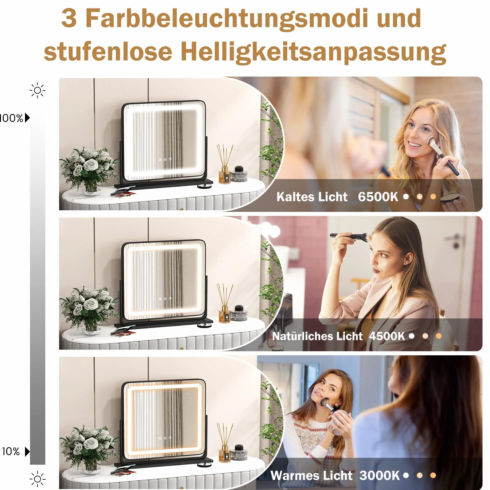 COSTWAY Lusterko do makijażu z 3 kolorami światła, lustro Hollywood z 5-krotnym powiększeniem, oświetlenie, regulowana jasność, 360° obrotowe lusterko do makijażu, sterowanie dotykowe, lustro