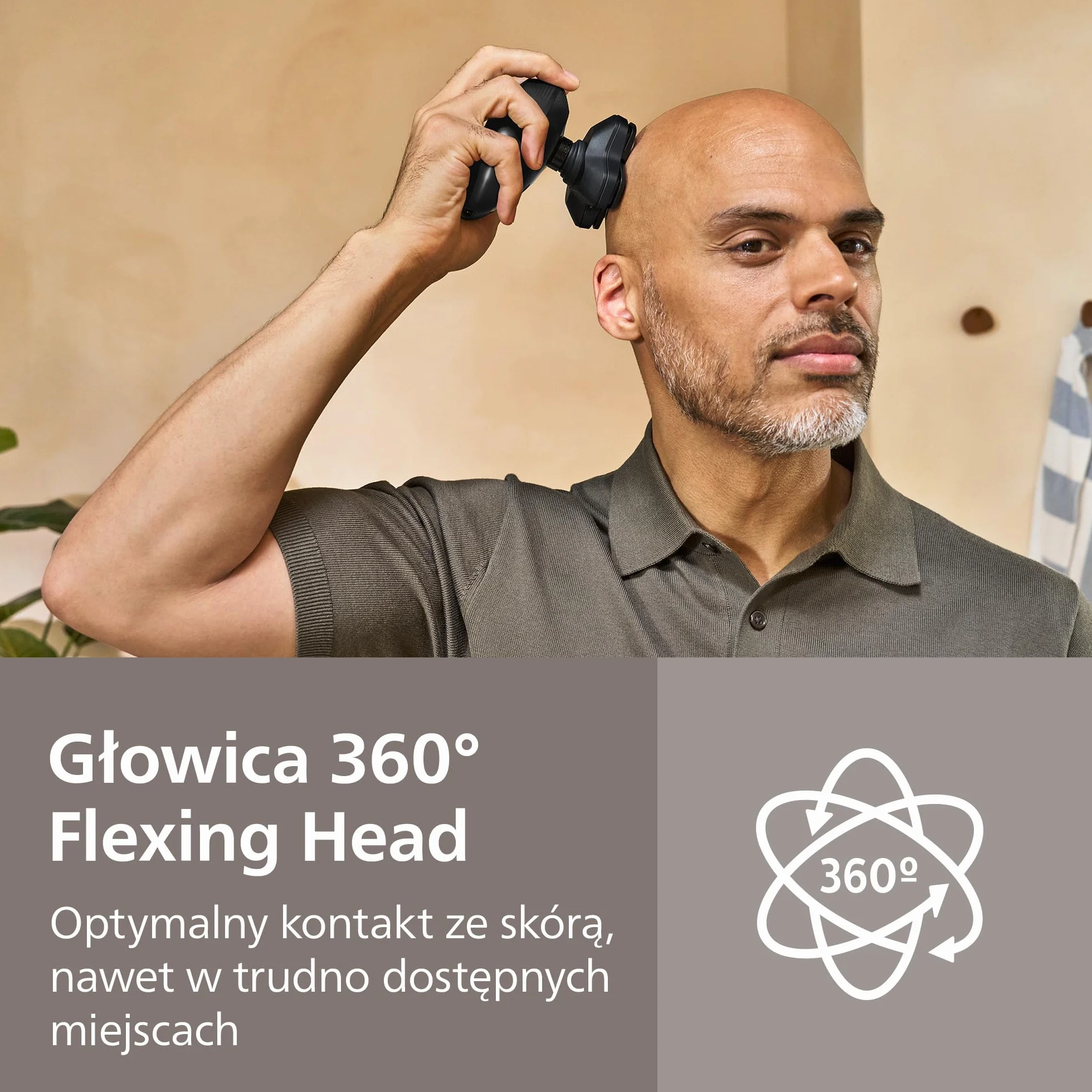 Philips Head Shaver Pro serii 5000 – golarka do głowy, głowica 360° Flexing Head i ostrza ComfortCut zapewniają dokładne golenie i są delikatne dla skóry, model HS5980/15