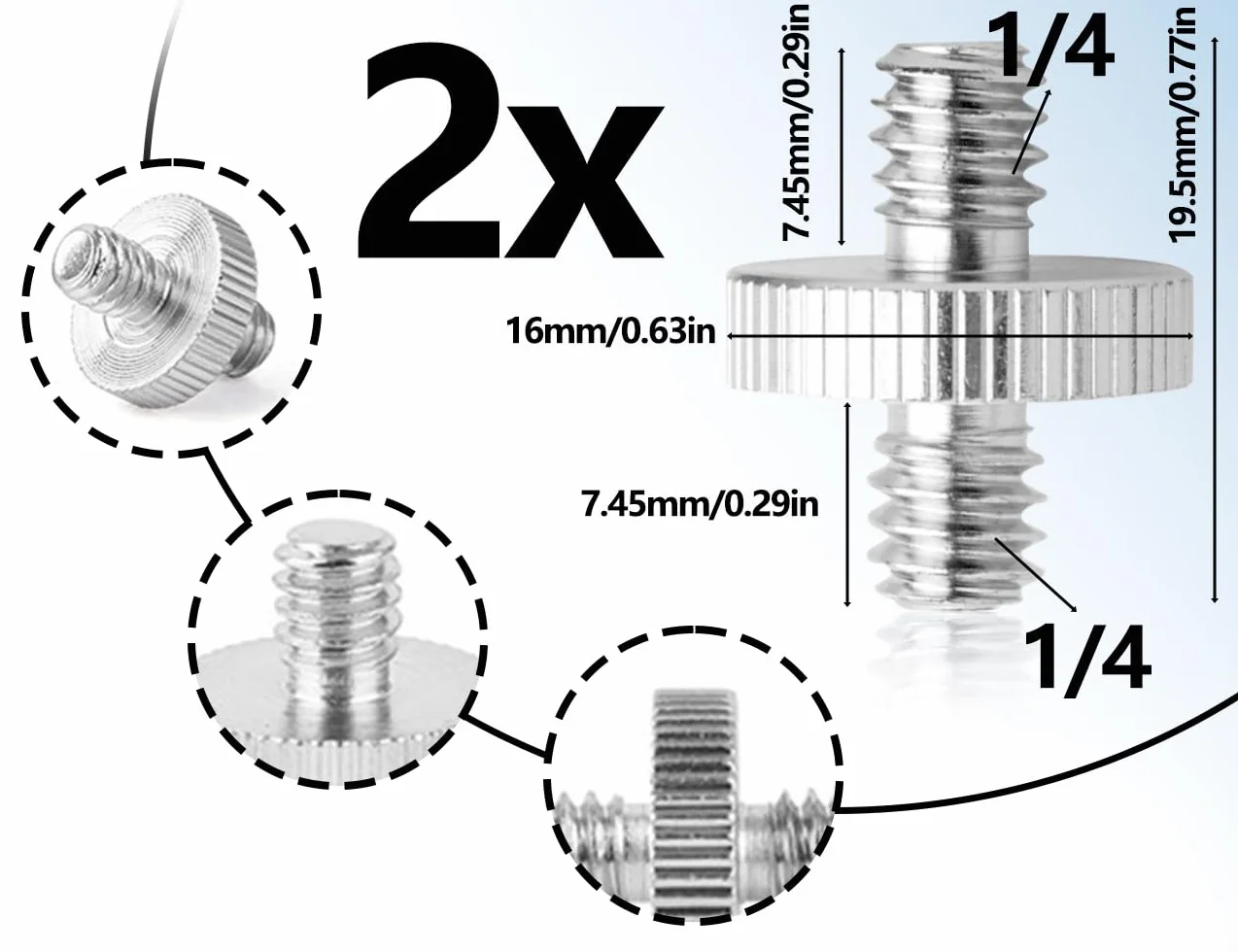 2 adaptery gwintowane do kamery, śruby, 1/4 cala na 1/4 cala, męski adapter, śruba, do aparatu, poziomu światła, statywu