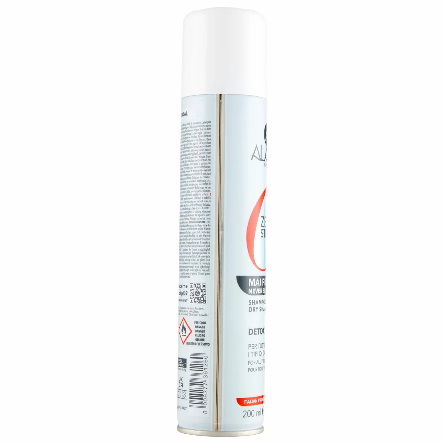 Alama Professional Zero Stress suchy oczyszczający szampon i detoks z aktywnym węglem roślinnym do natychmiastowego czyszczenia bez użycia wody, 90% naturalnych składników, 200 ml