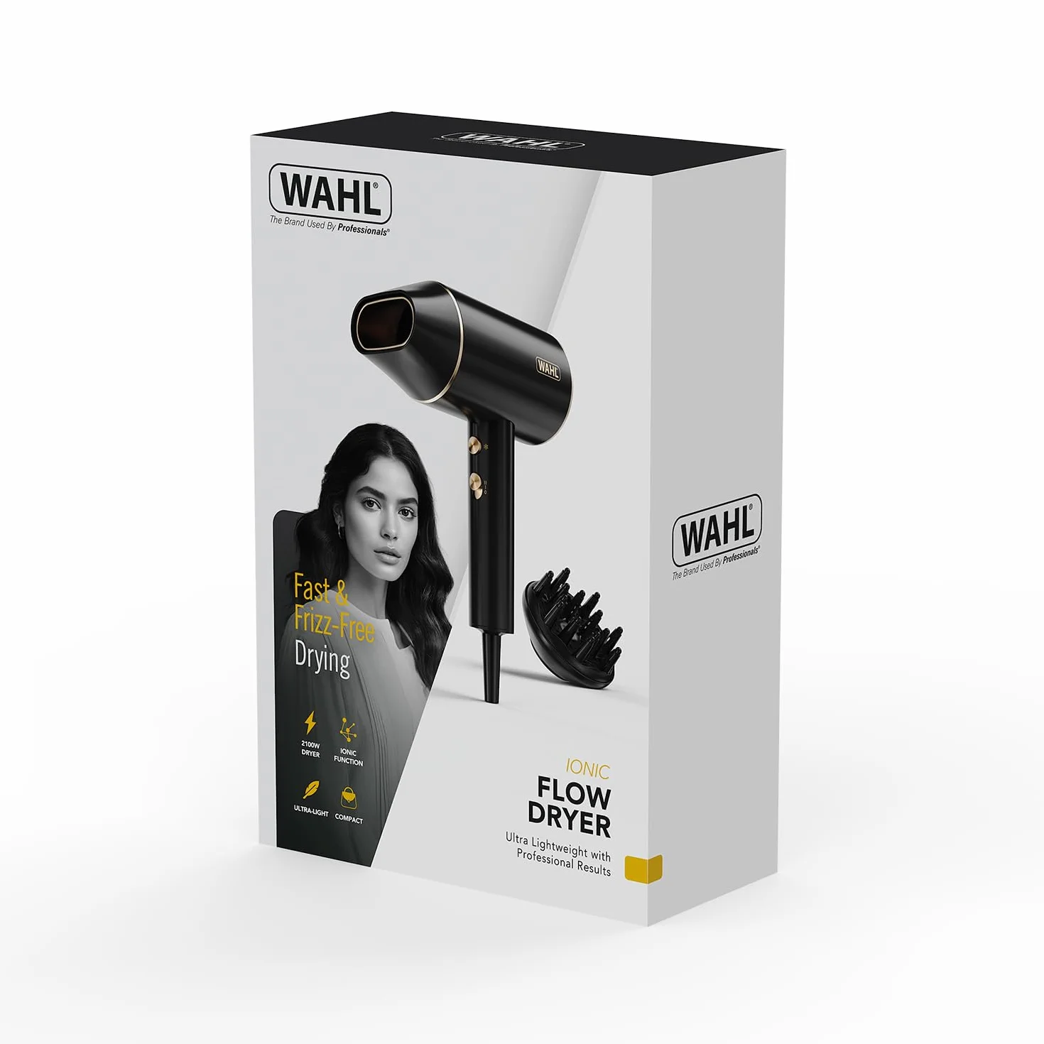 WAHL Ionic Flow, Profesjonalne Suszenie, Gładkie Włosy Bez Puszenia, Mocna, Lekka, Zimny Nawiew, Koncentracja Ciepła, Dyfuzor, Duża Prędkość, Stylizacja, Kompaktowa, Podróżna